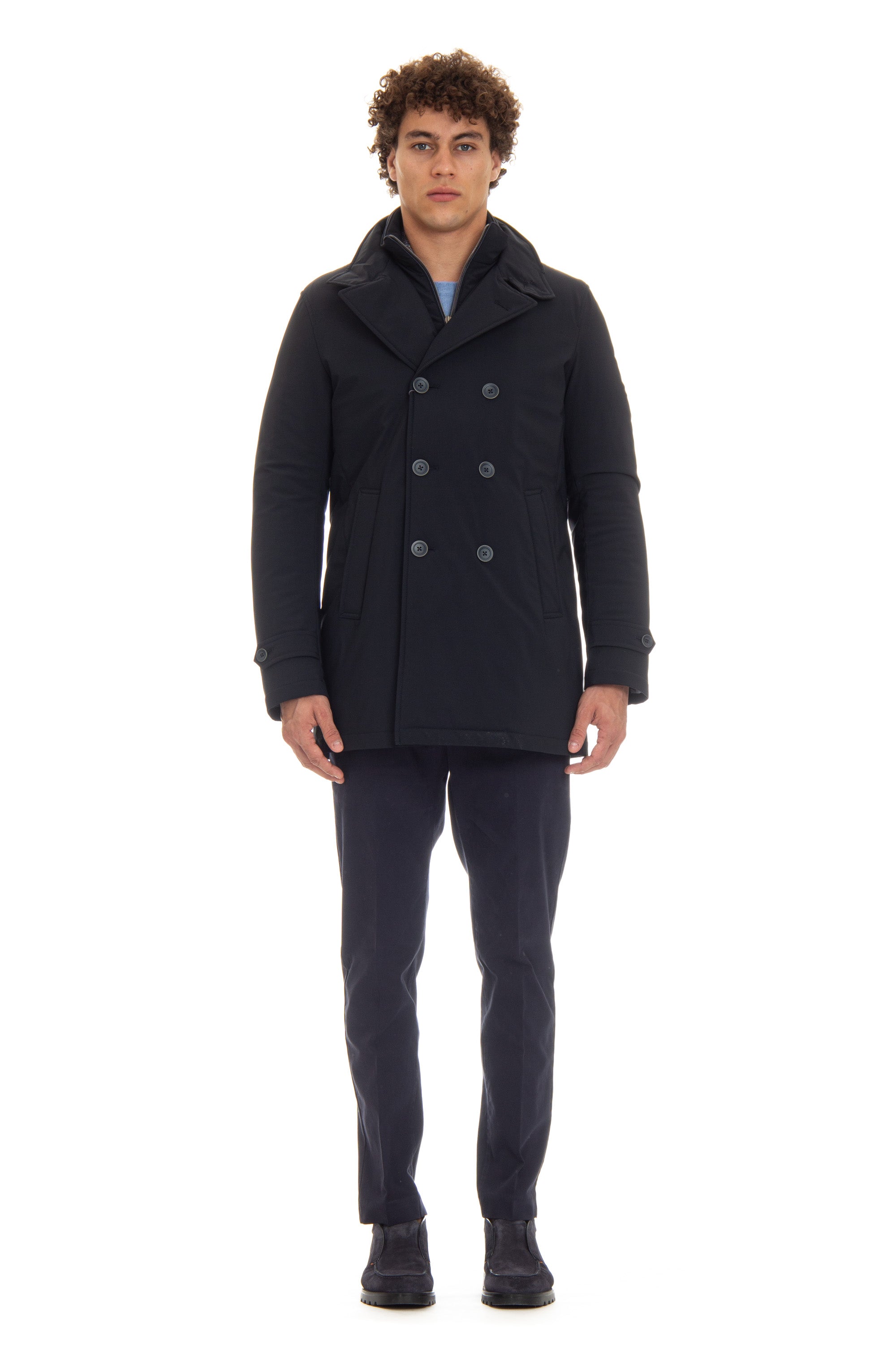 Long stretch nylon peacoat from the Sub Zero line