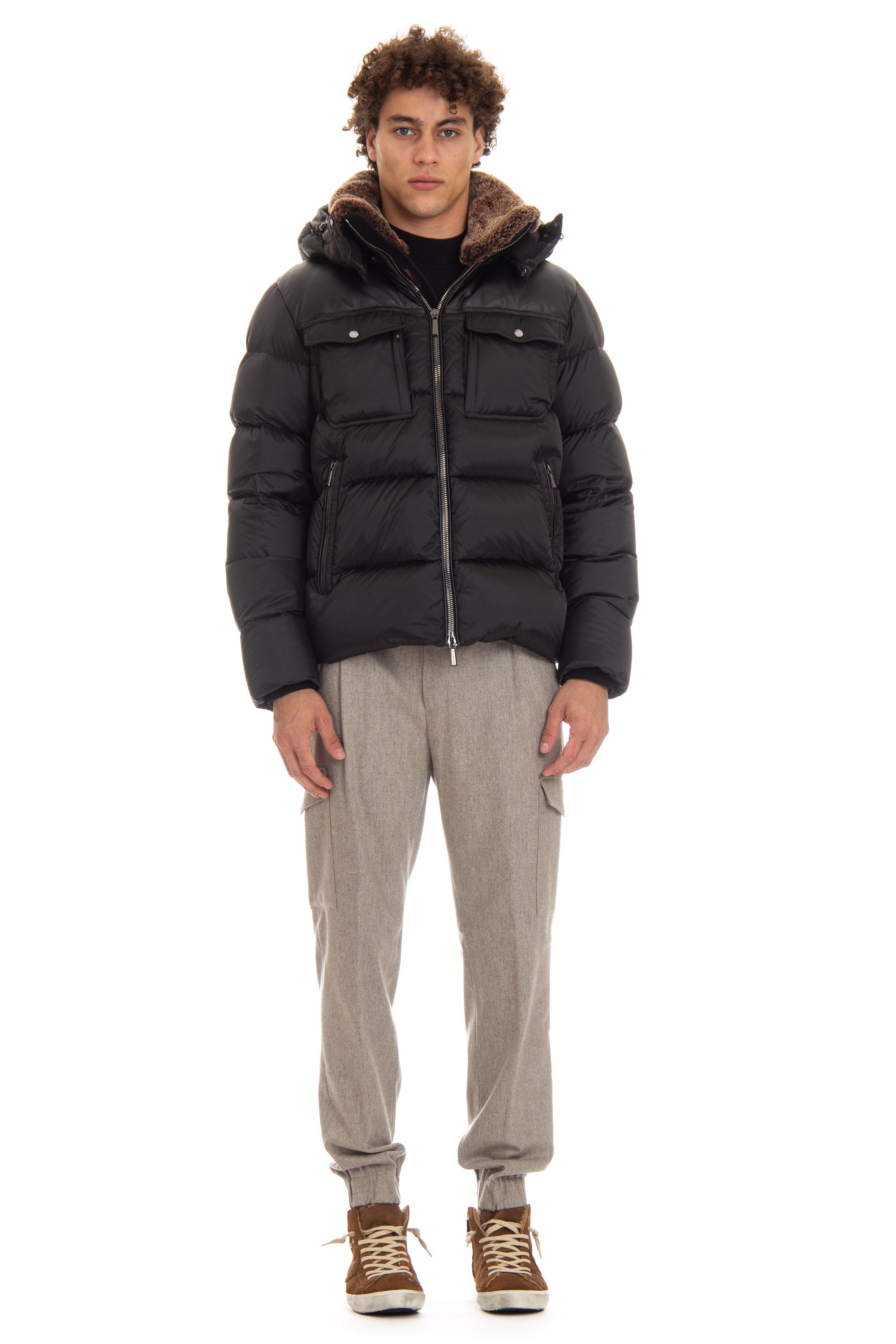 Bomberjacke aus Nylon und Leder, Modell Alarick-Peh