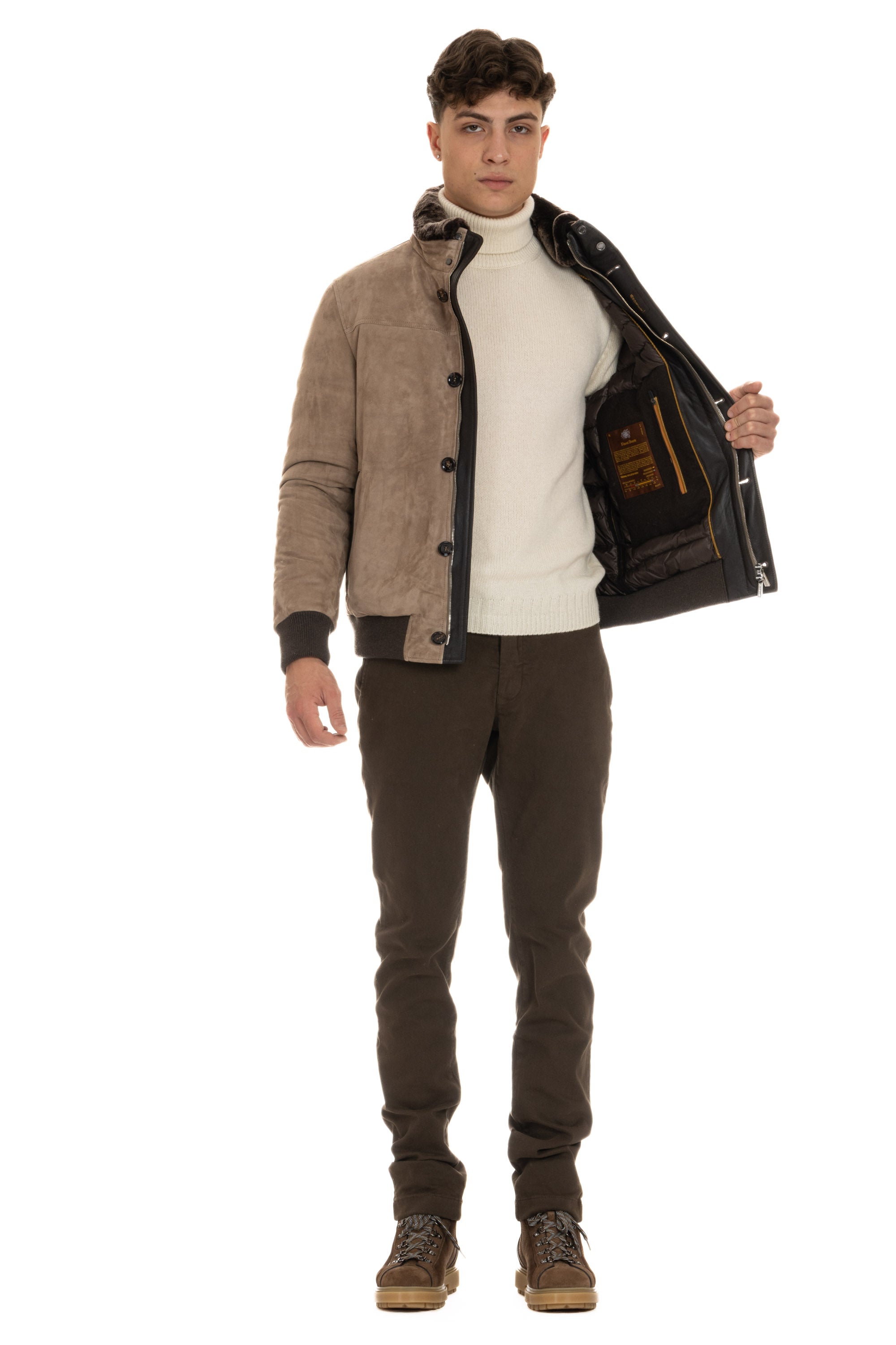 Cleros-Ur model suede down jacket