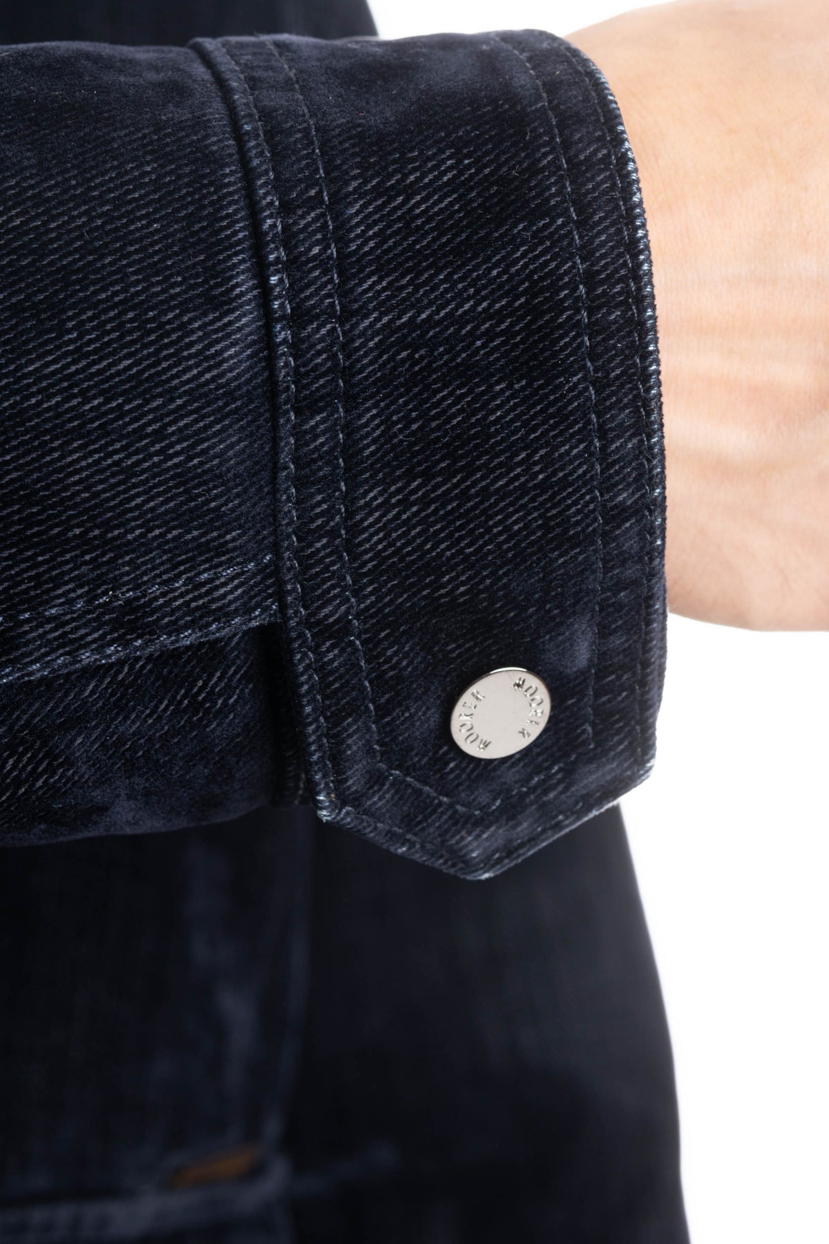Moorer Bomber in denim floccato imbottito in piuma con collo in montone HENDRIC-41 DARK BLU 