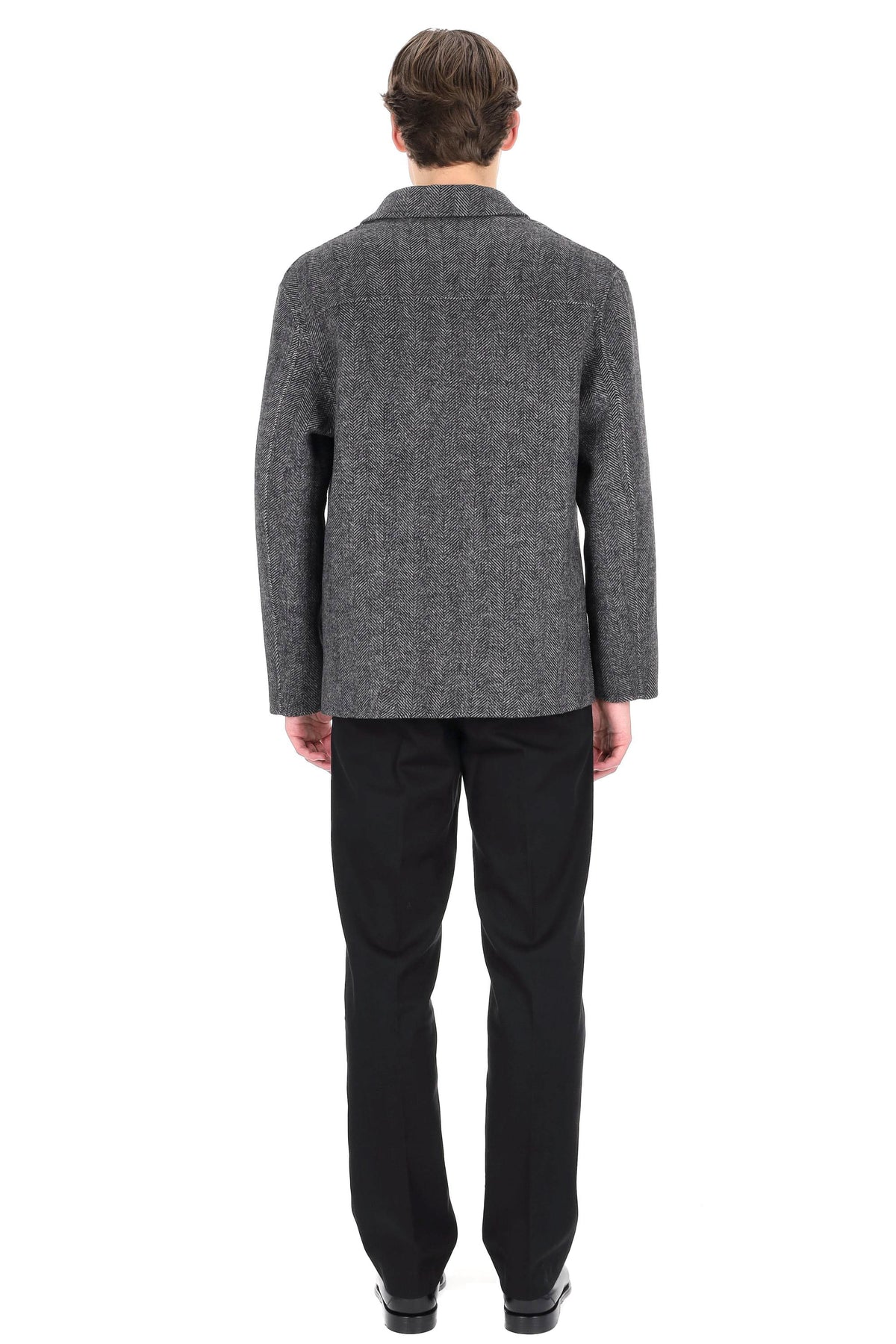 Officine Générale Overshirt in lana spigata mod. Hamid MOVS070 DARKGREY/MIDGREY 