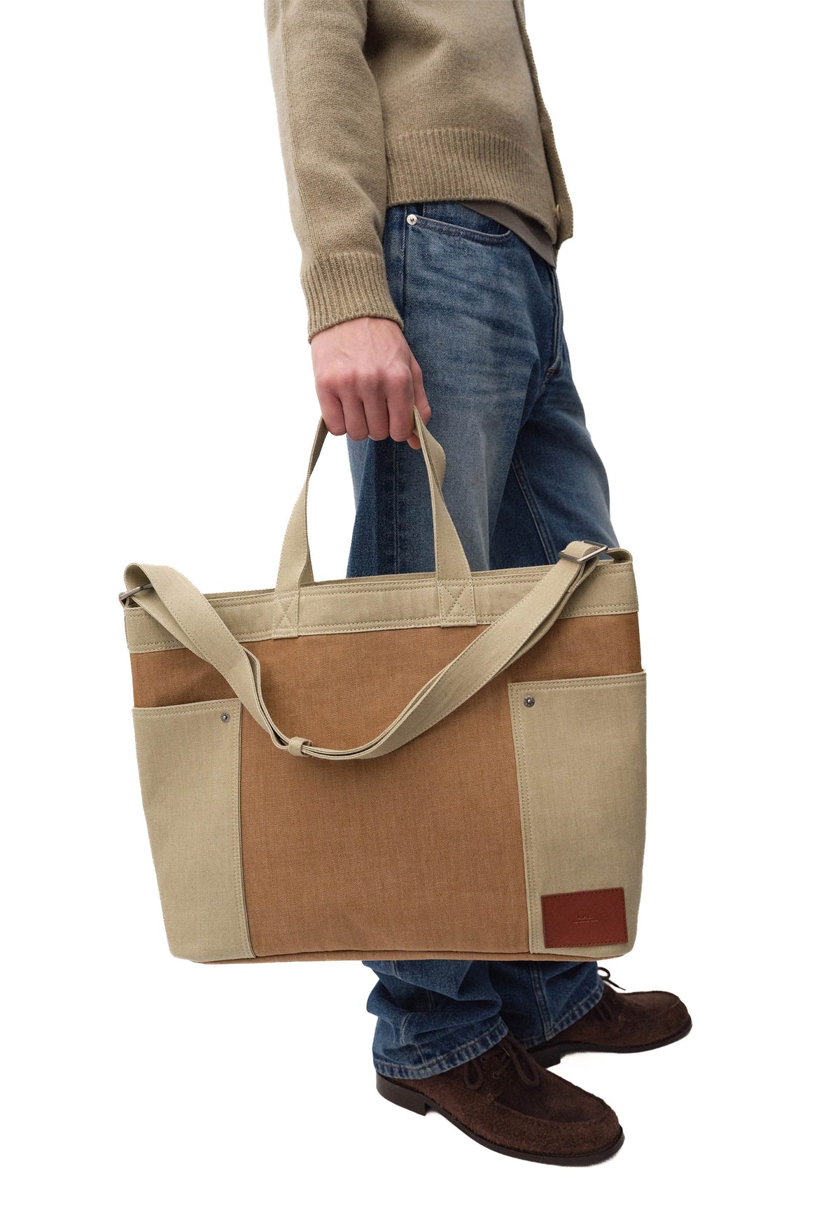 A.P.C. Borsa Cabas Jardin in cotone con tracolla COHRE M67084 BLC-BEIGE 