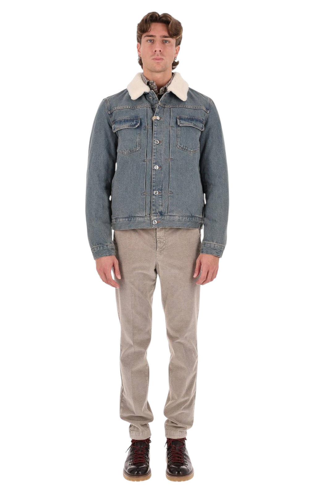 A.P.C. Giubbotto Justin in denim délavé con collo in ecopelliccia COHSP H32122 IAL-INDIGO DELAVE 