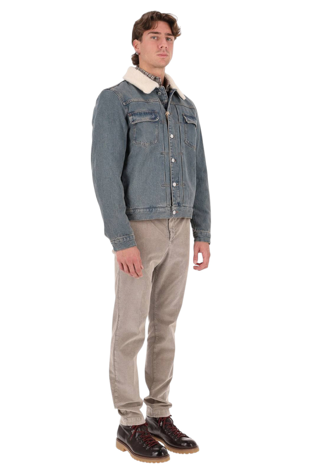 A.P.C. Giubbotto Justin in denim délavé con collo in ecopelliccia COHSP H32122 IAL-INDIGO DELAVE 
