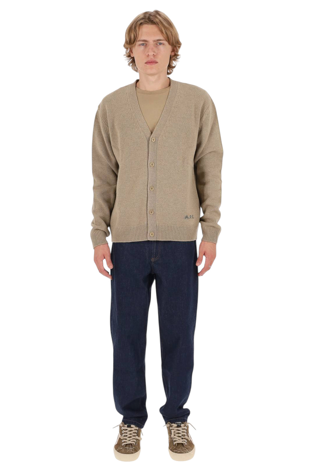 A.P.C. Cardigan Kevin in lana WOASW H22020 PBC-BEIGE CHINE 