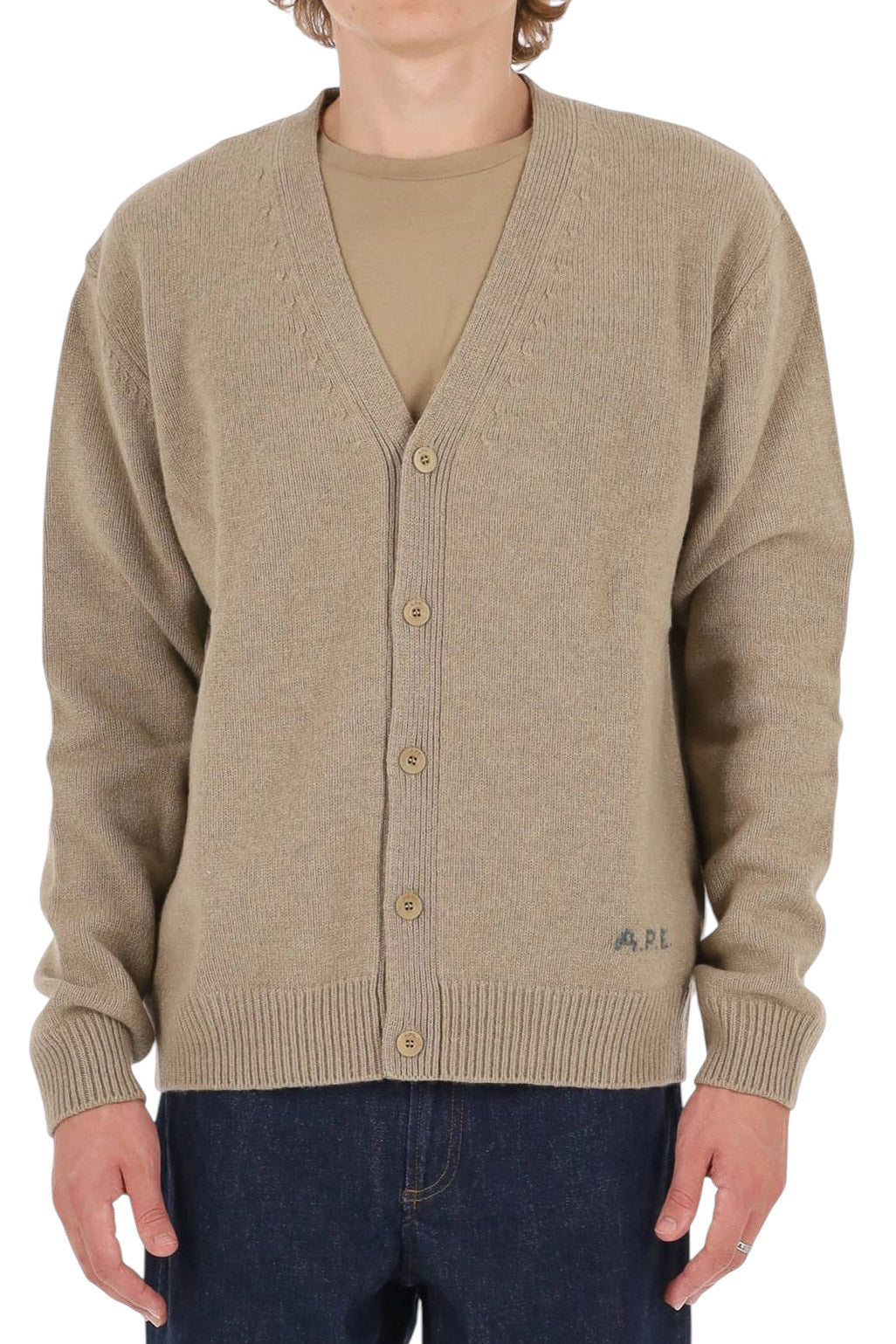A.P.C. Cardigan Kevin in lana WOASW H22020 PBC-BEIGE CHINE 