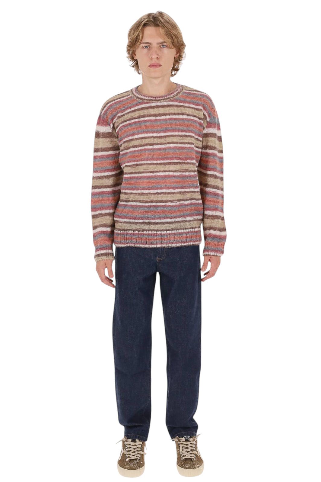 A.P.C. Maglia girocollo Hector rigata in mohair-alpaca WPABG H23504 CAA-MARRON 
