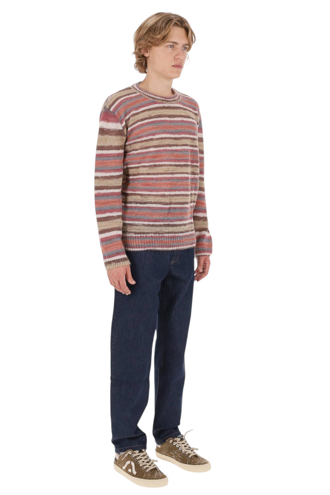 A.P.C. Maglia girocollo Hector rigata in mohair-alpaca WPABG H23504 CAA-MARRON 