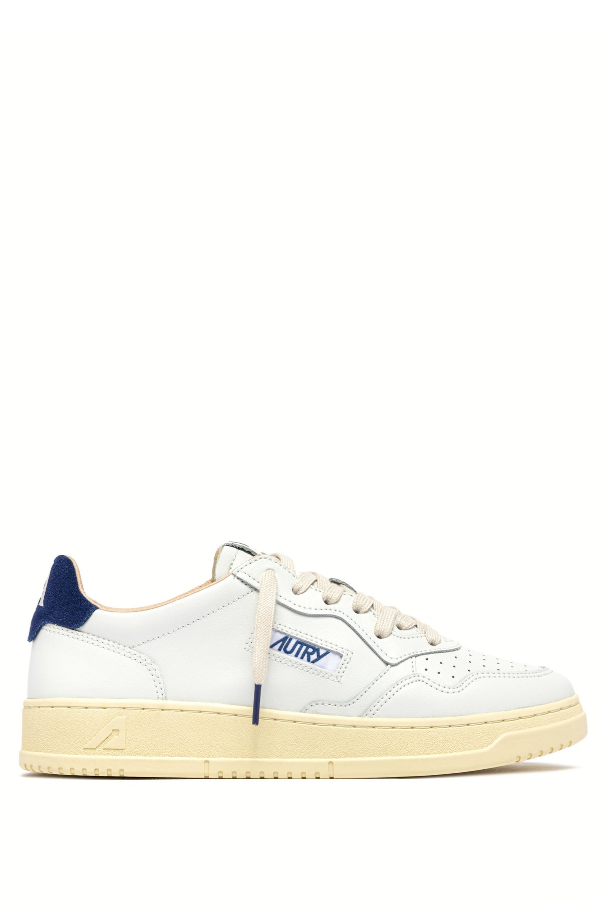 Autry Sneaker Medalist in pelle bianca con talloncino in camoscio Deep Blue AULM BJ03 WHT/BLUEDEP 
