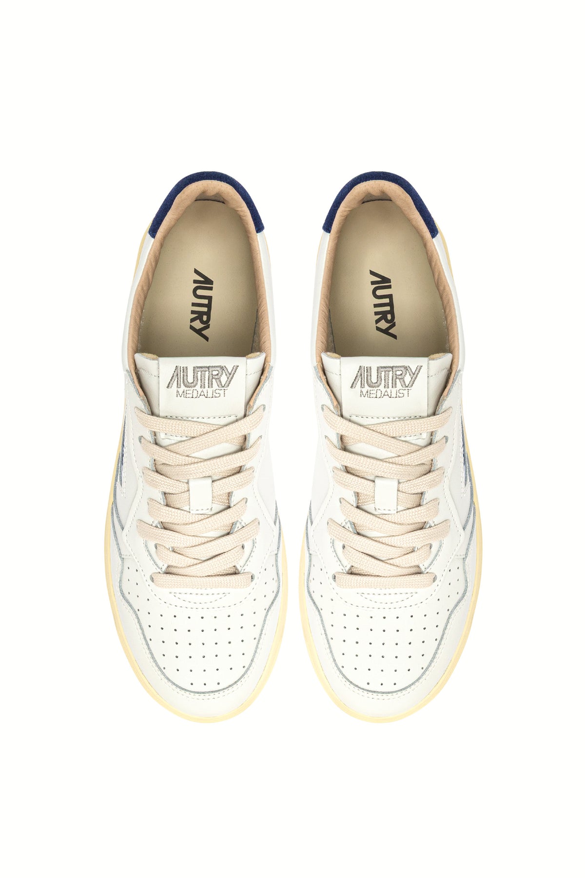 Autry Sneaker Medalist in pelle bianca con talloncino in camoscio Deep Blue AULM BJ03 WHT/BLUEDEP 
