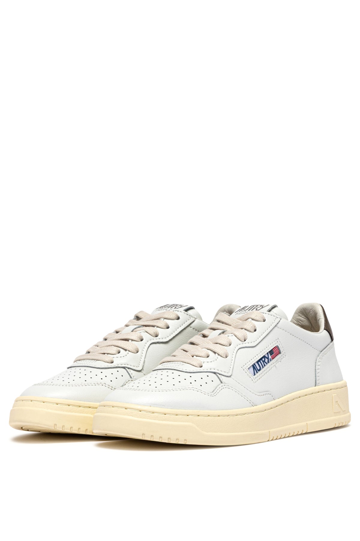 Autry Sneaker Medalist uomo in pelle bianca con talloncino Chocolate AULM LL28 WHT/CHOCO 