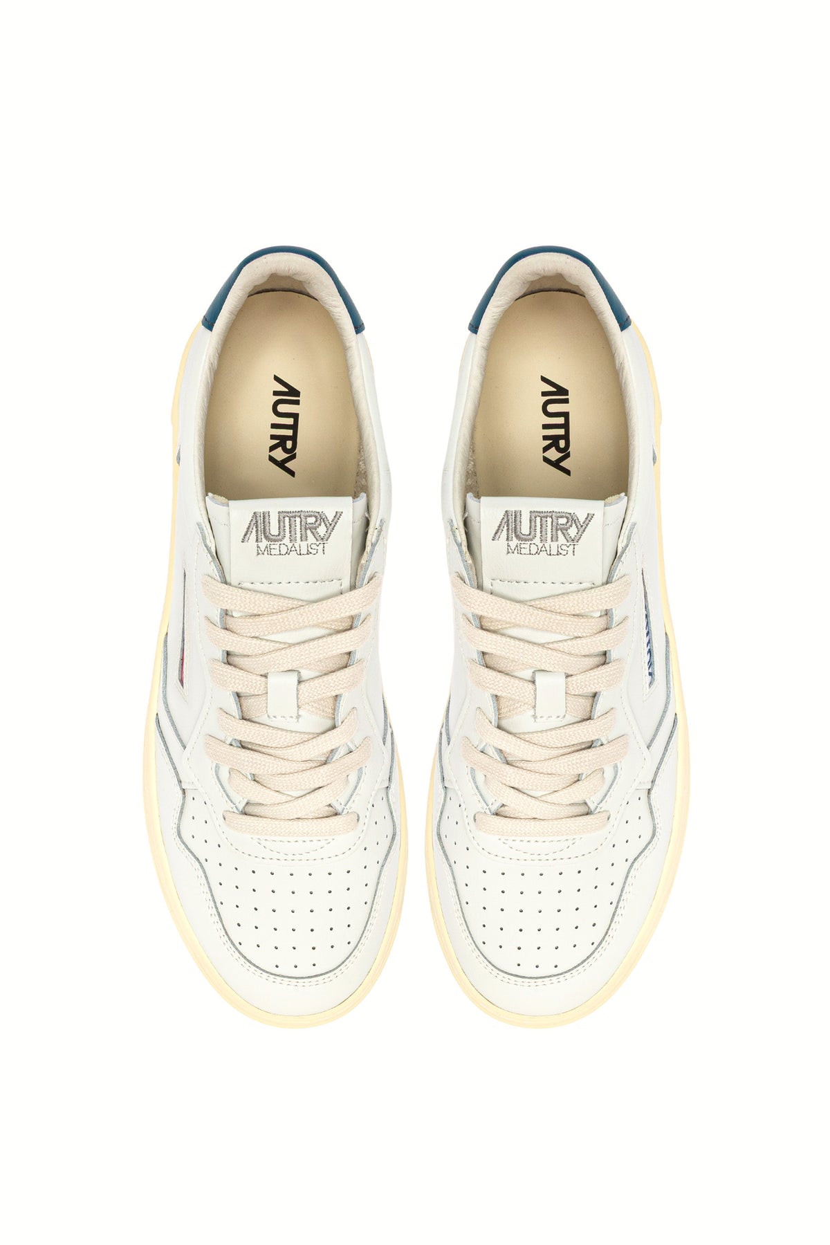 Autry Sneaker Medalist in pelle bianca con talloncino Malibu Blue AULM LL29 WHT/MALBLUE 