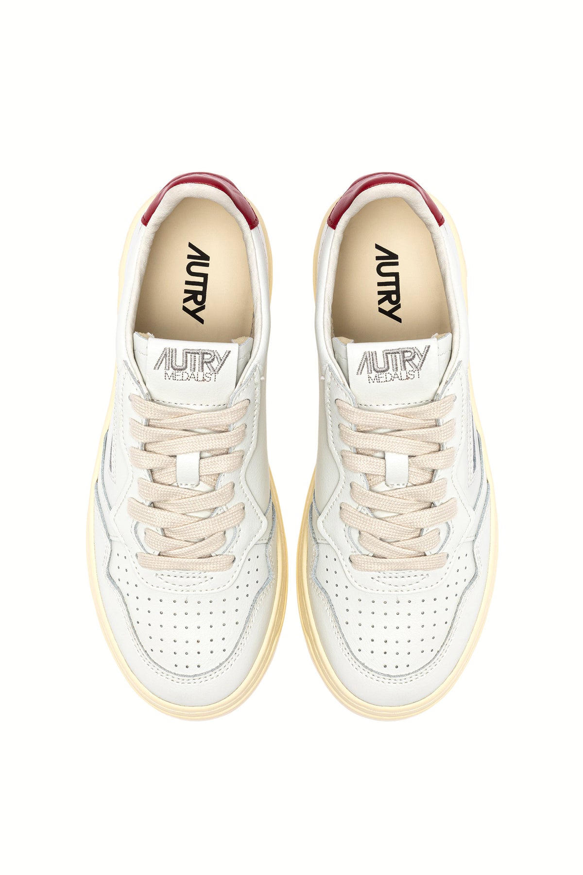 Autry Sneaker Medalist in pelle bianca con talloncino Deep Claret AULM LL33 WHT/DEEPCLARET 