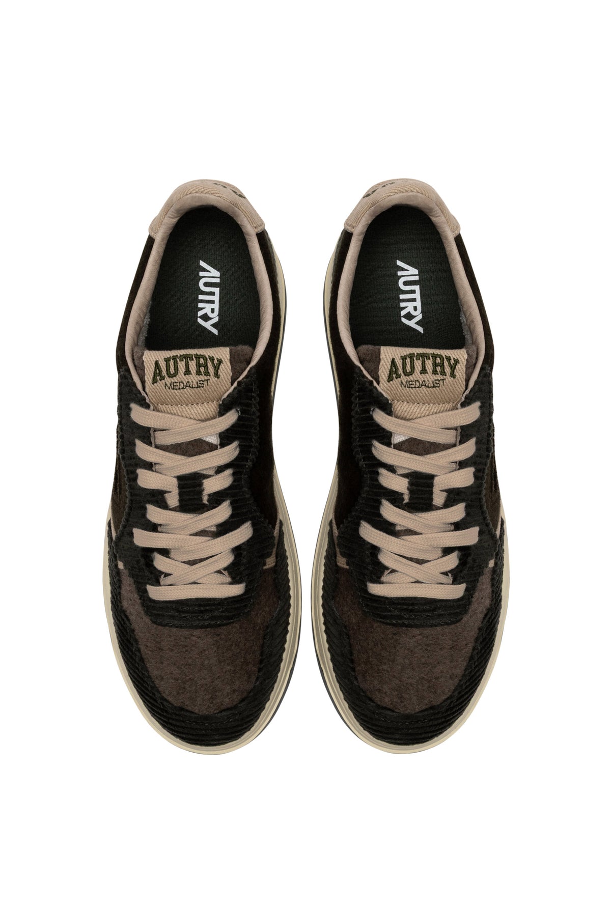 Autry Sneaker Medalist in velluto Brown/Climbing Ivy con mix di texture AULM  S101 BROWN/CLIMB 