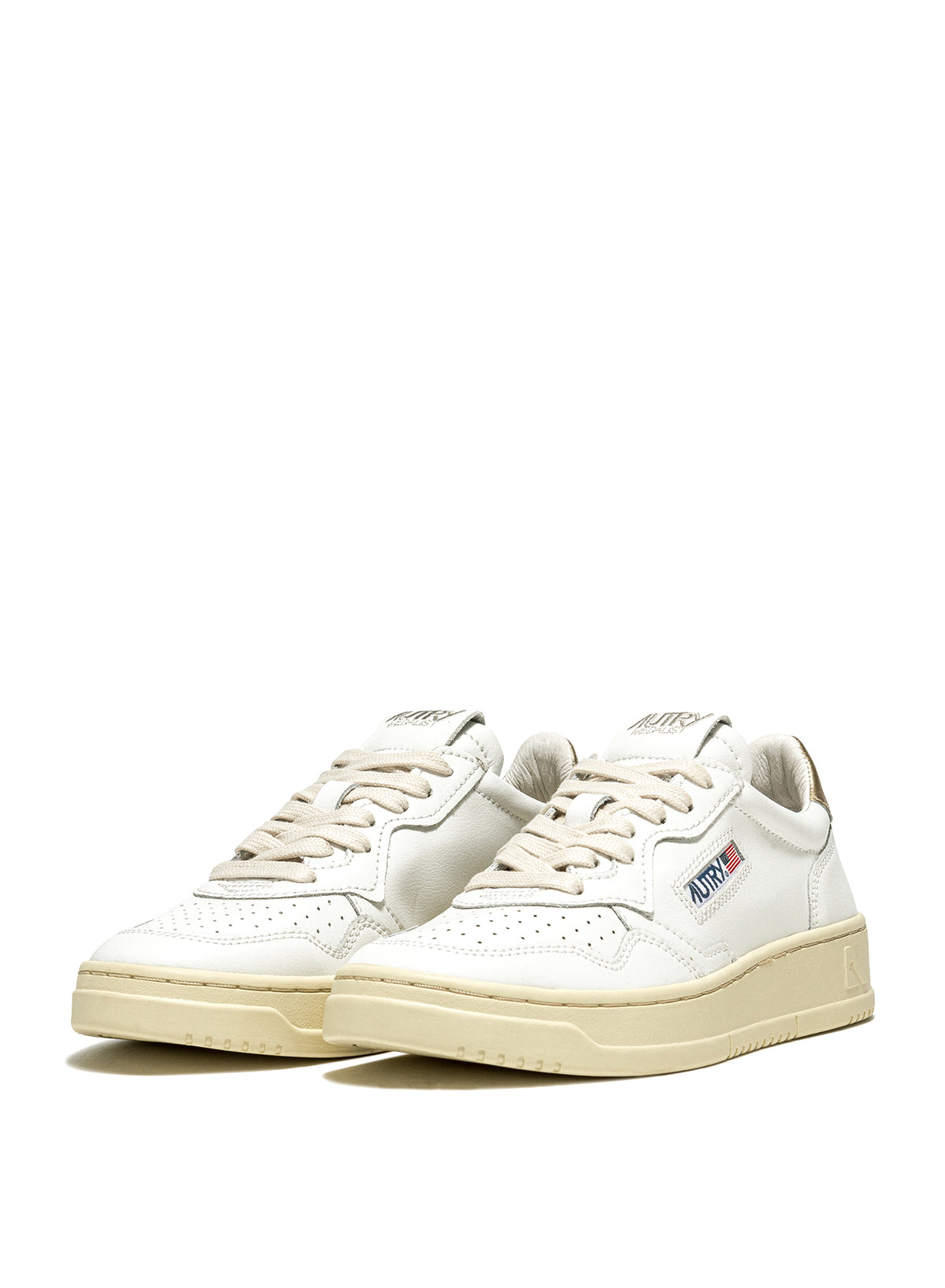 Autry Sneaker Medalist donna in pelle bianca con talloncino Gold AULW LL06 WHT/GOLD 