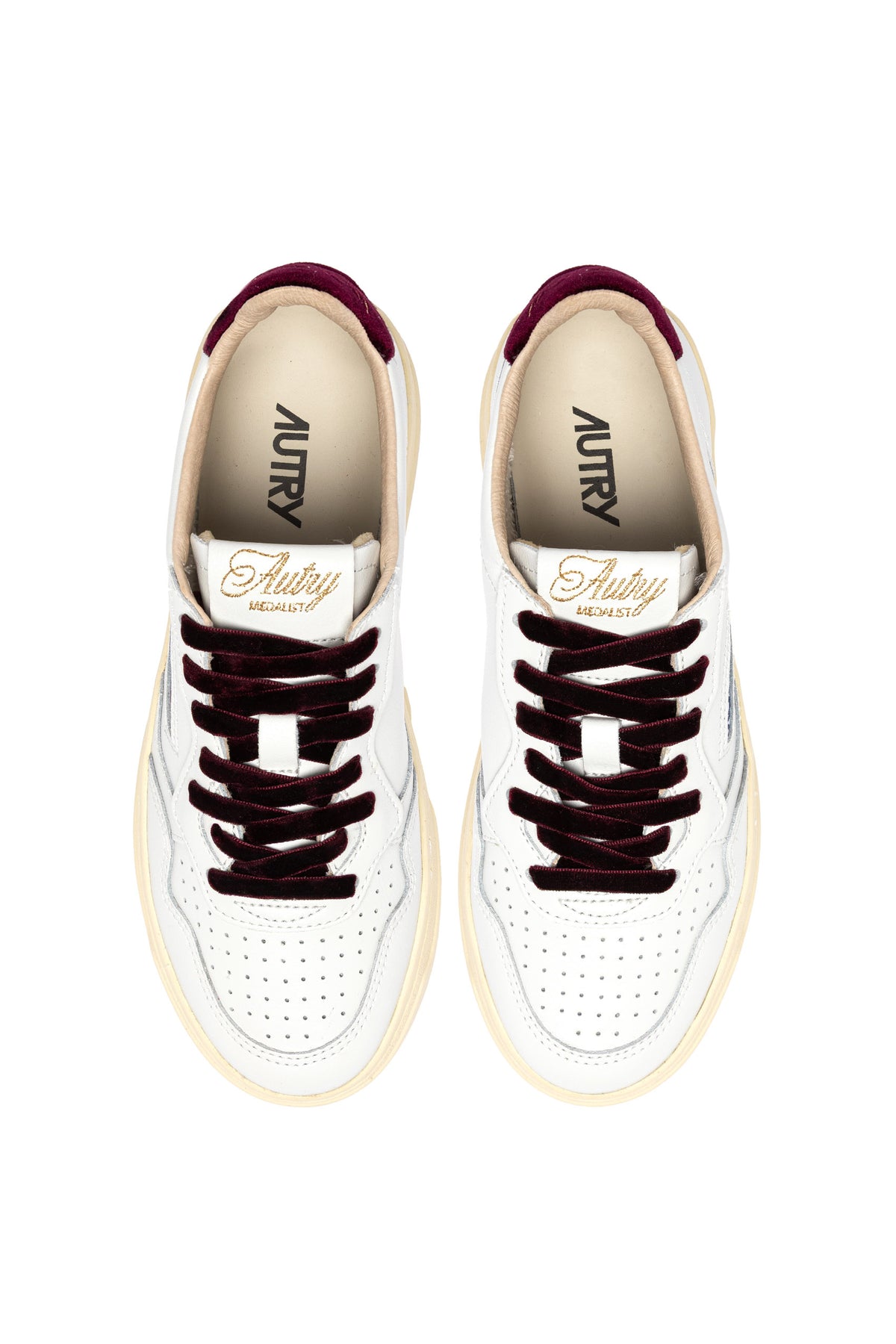 Autry Sneaker Medalist donna in pelle bianca con talloncino velluto Fig AULW VZ01 WHT/FIG 