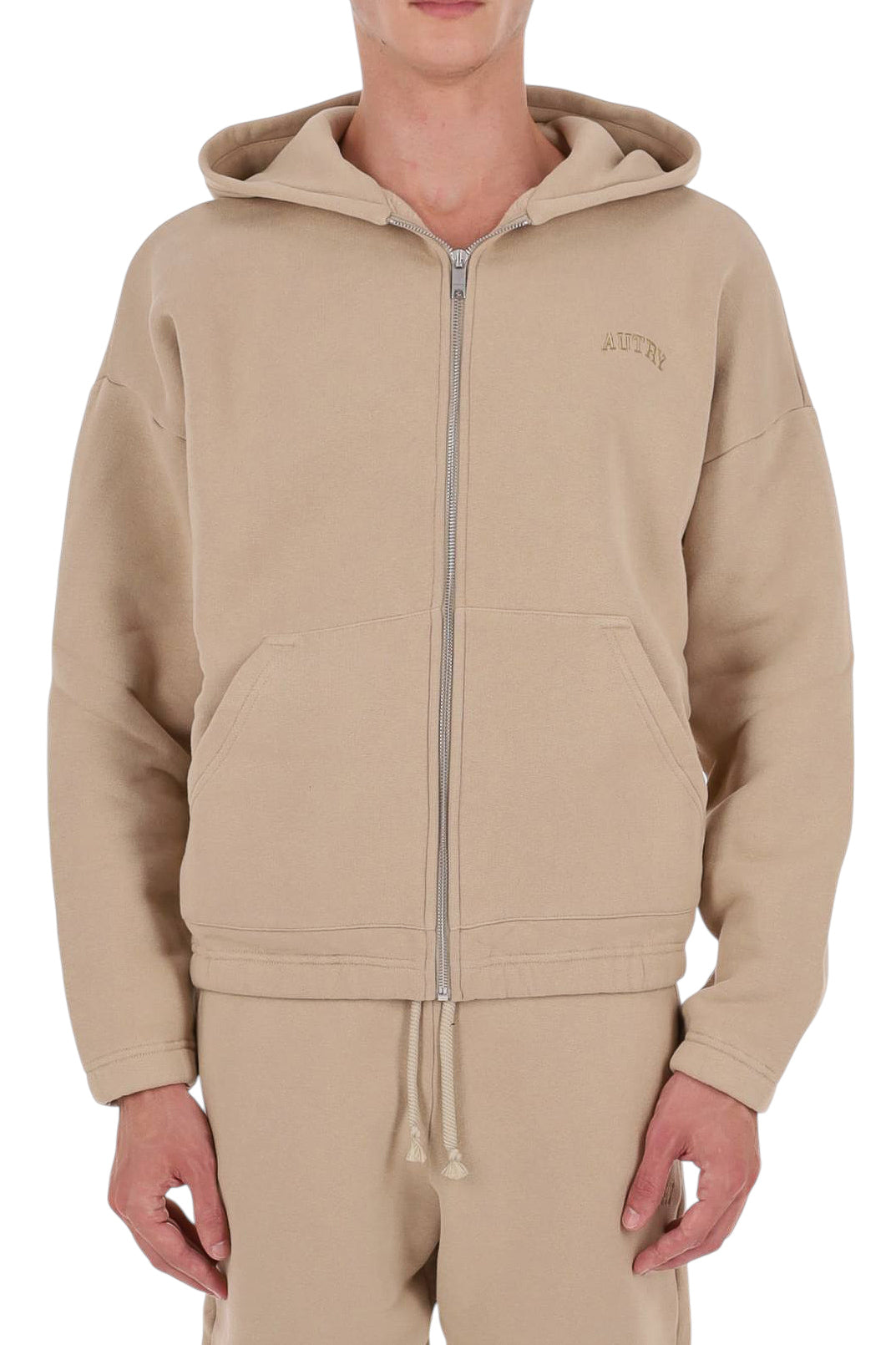 Autry Felpa zip unisex in heavy jersey di cotone Sediment con cappuccio HIPX 121N SEDIMENT 