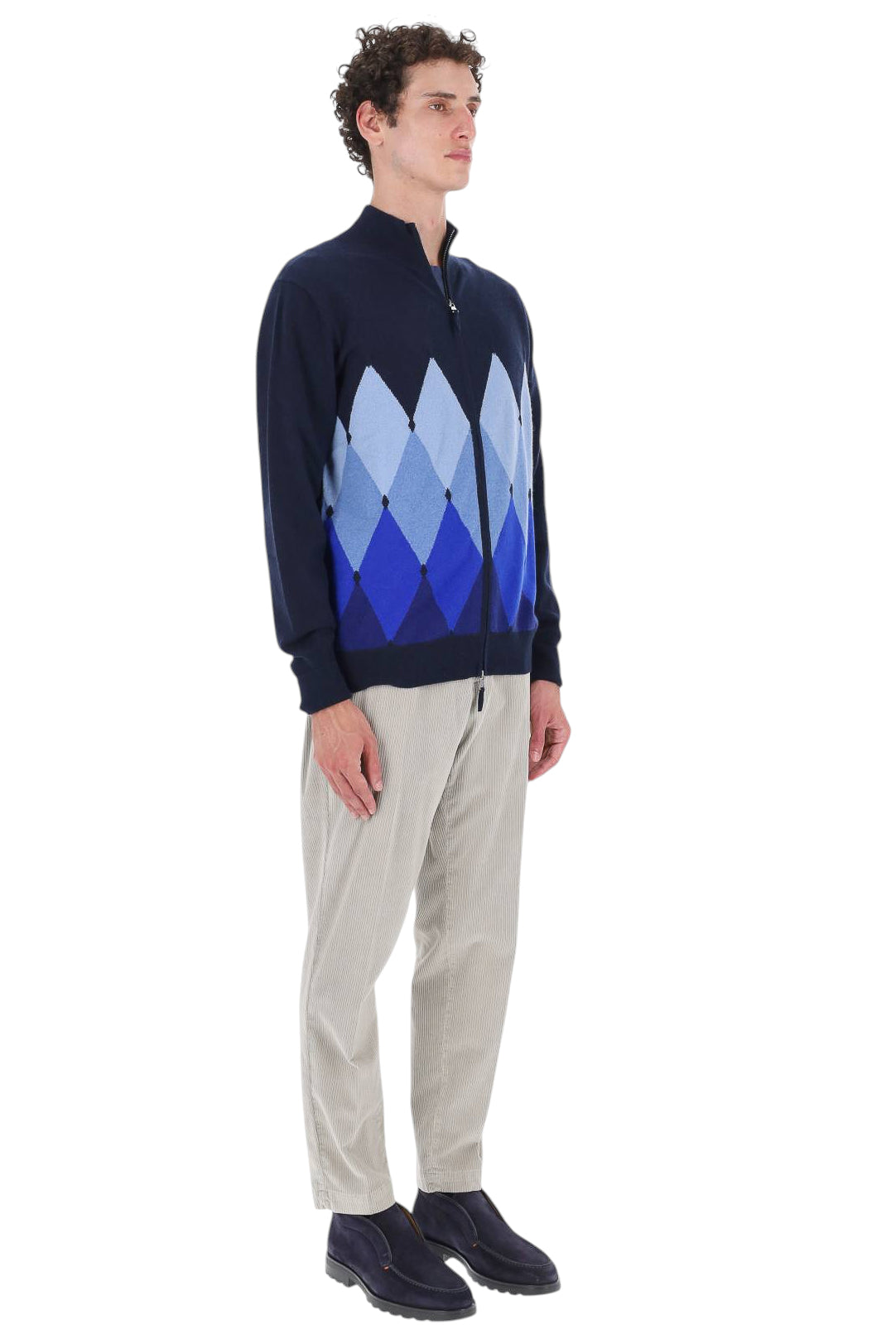 Ballantyne Maglia full zip in cashmere 1 filo fantasia Diamond B2K036-12KA8 93560 