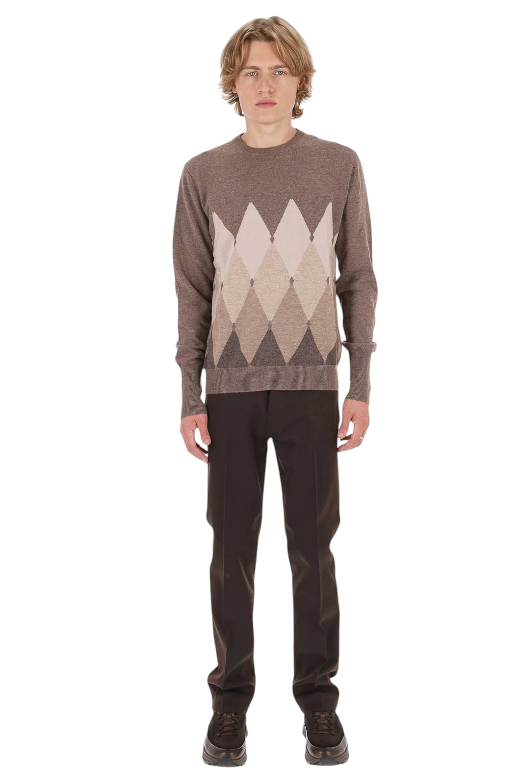 Ballantyne Maglia girocollo in cashmere 1 filo fantasia Diamond B2P000 12KA8/2 94545 