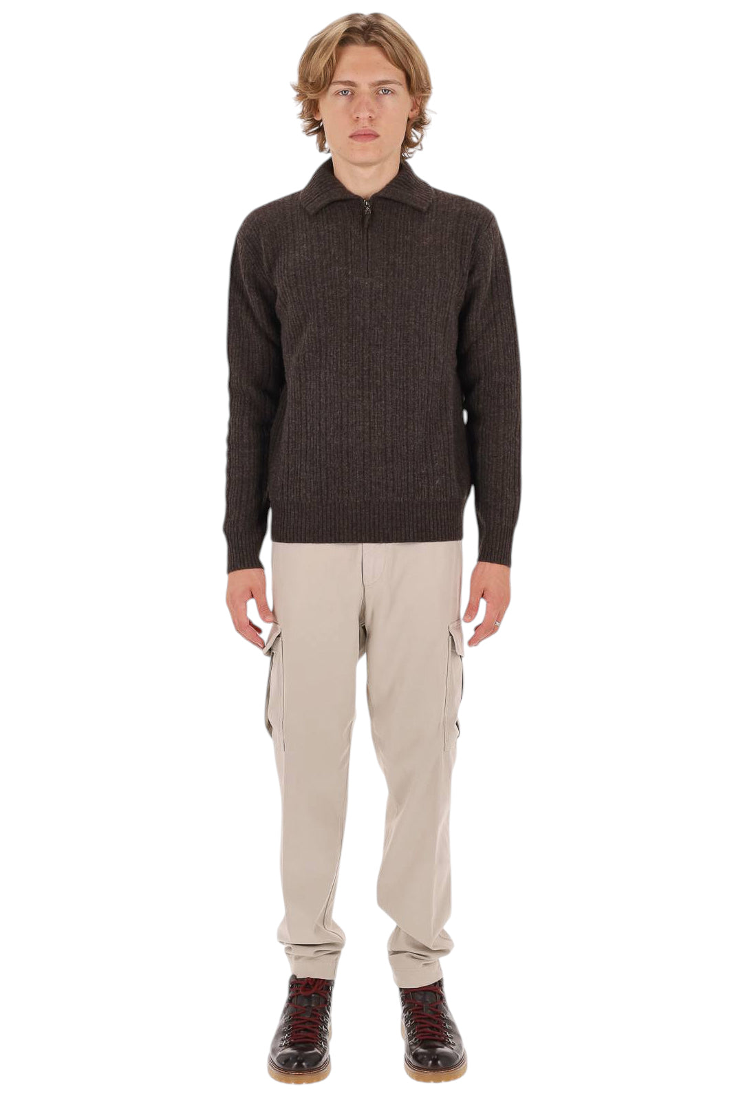 Ballantyne Maglia mezza zip in lana a trecce e coste ritorte B2W261 7W030 14724 