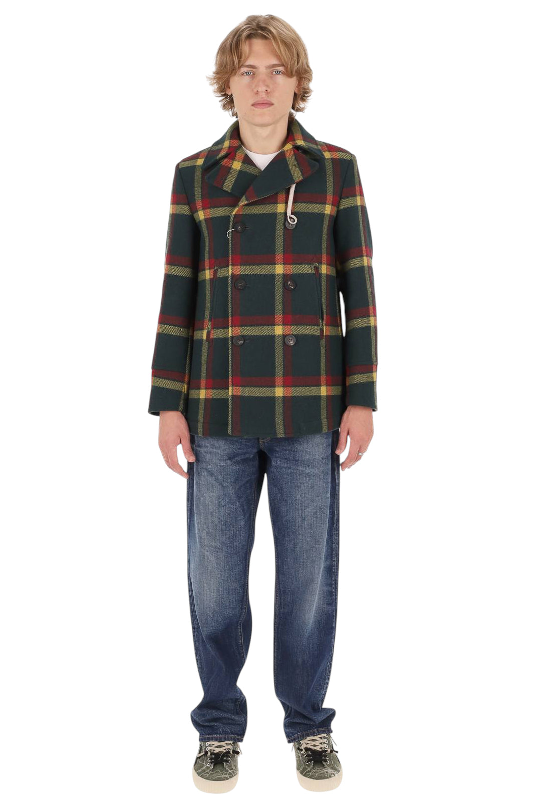 Camplin Peacoat Island in lana check ISLAND Q QRG 