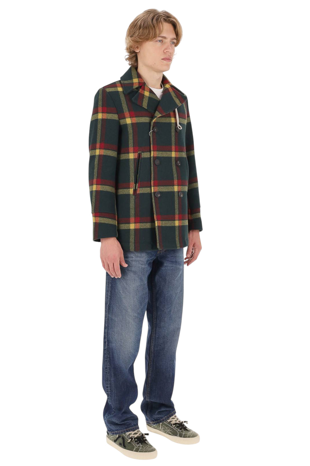Camplin Peacoat Island in lana check ISLAND Q QRG 