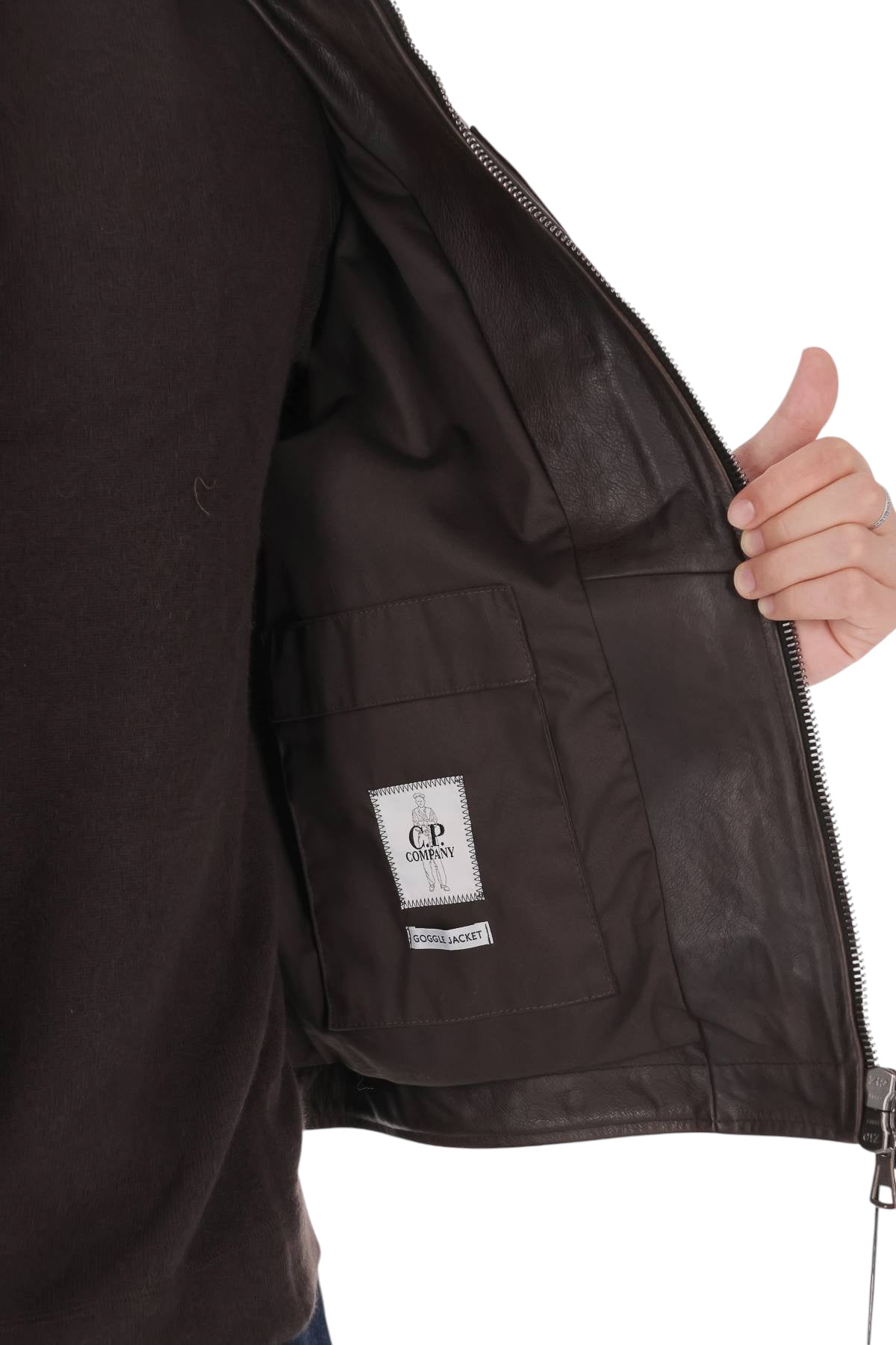 CP Company Giubbotto Goggle Jacket in pelle 21CMOW305A11 0457L 380 