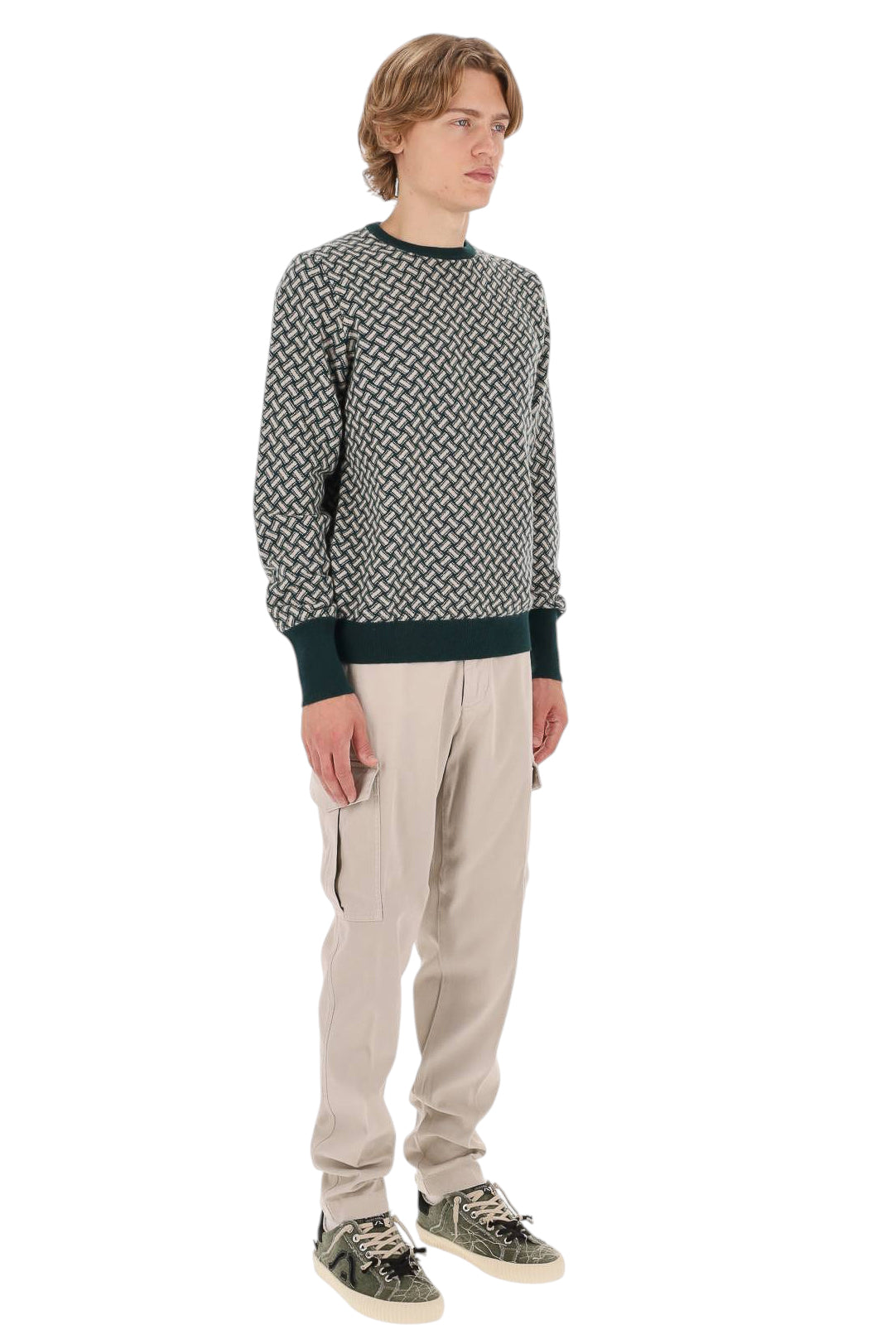 Drumohr Maglia girocollo in cashmere fantasia biscottino D2K103 BN14 