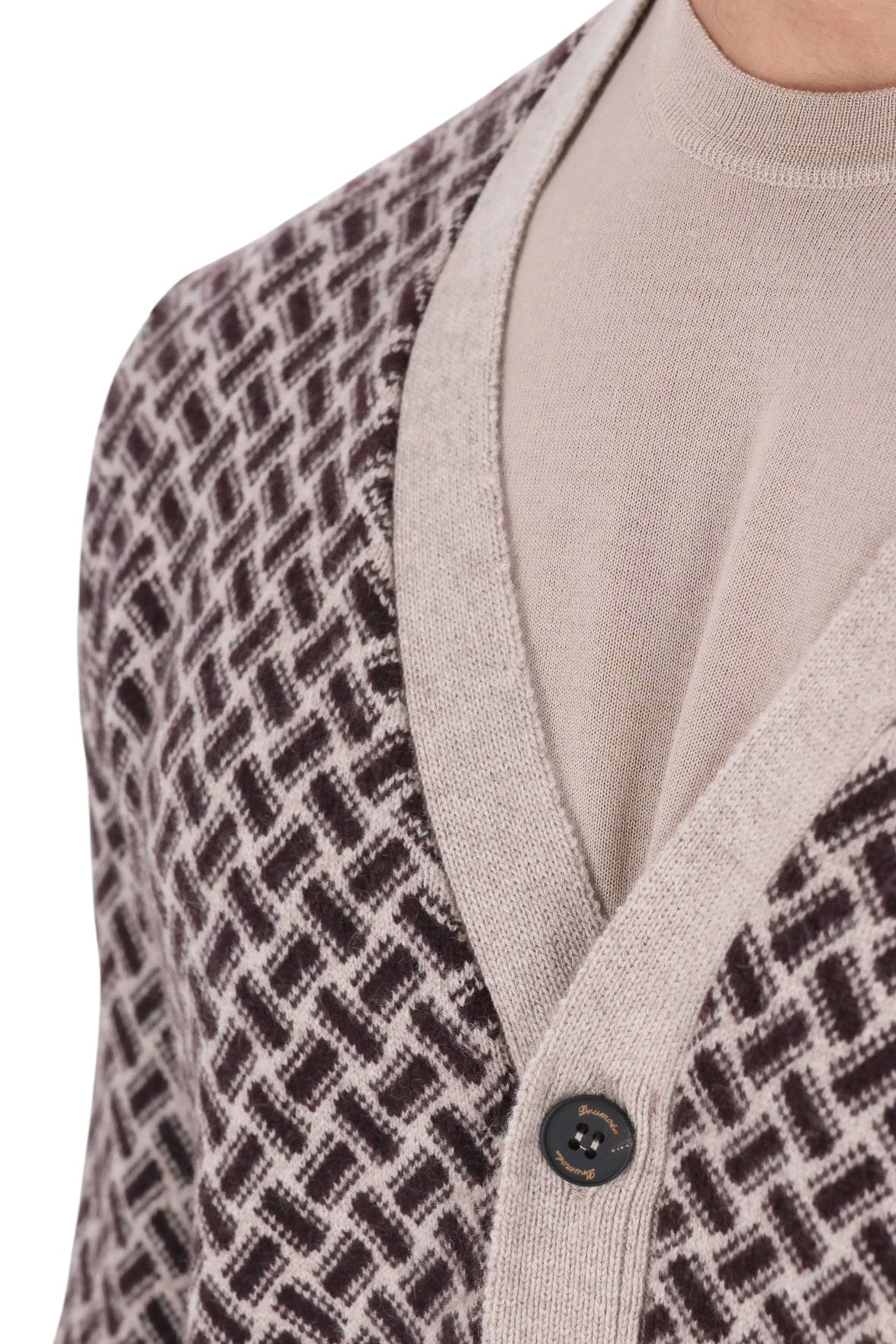 Drumohr Cardigan razor blade fantasia biscottino in puro cashmere D2K110 BN11 