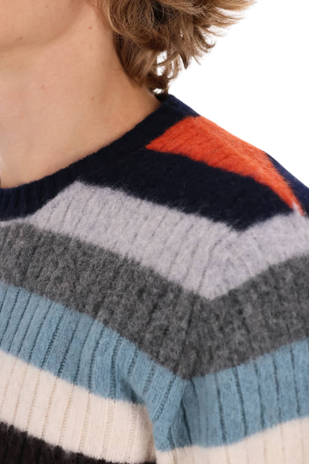 Drumohr Maglia girocollo garzata a righe in lana di agnello D4W143NRL 002 