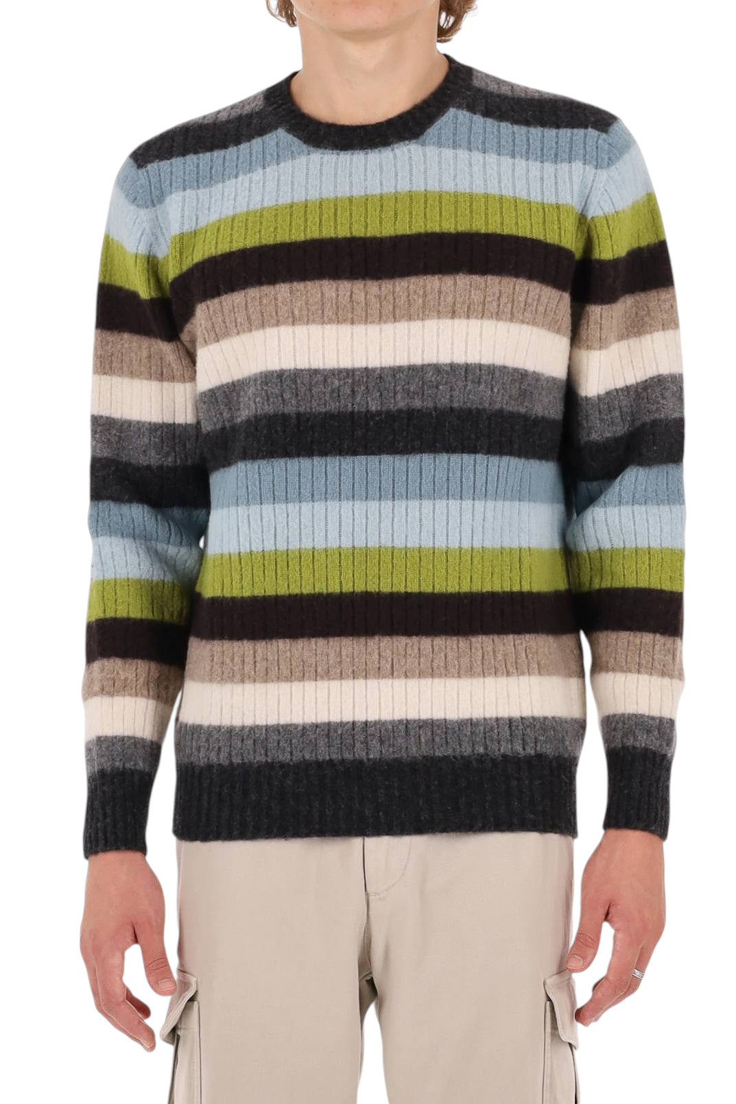 Drumohr Maglia girocollo garzata a righe in lana di agnello D4W143NRL/2 001 