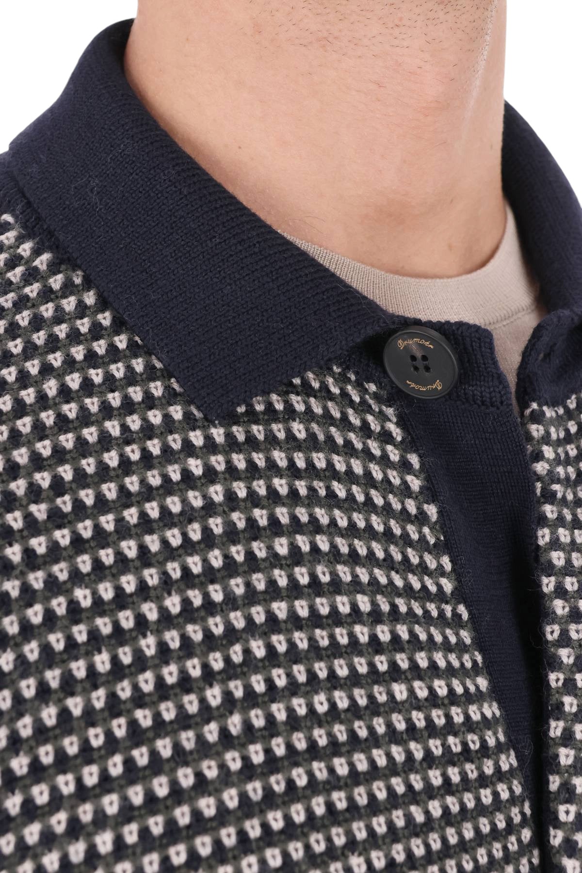 Drumohr Maglia-camicia tricolore in pura lana merino D8M111GR 003 