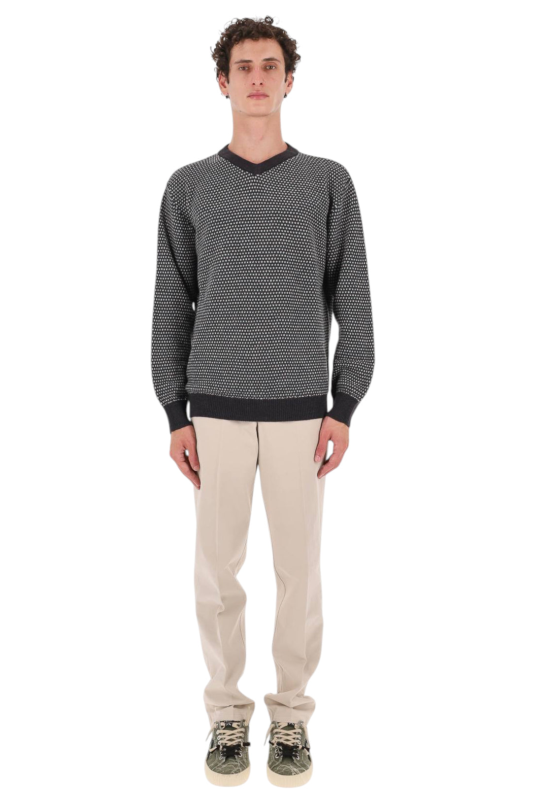 Drumohr Maglia scollo V tramata in lana merino D8M481GR 004 