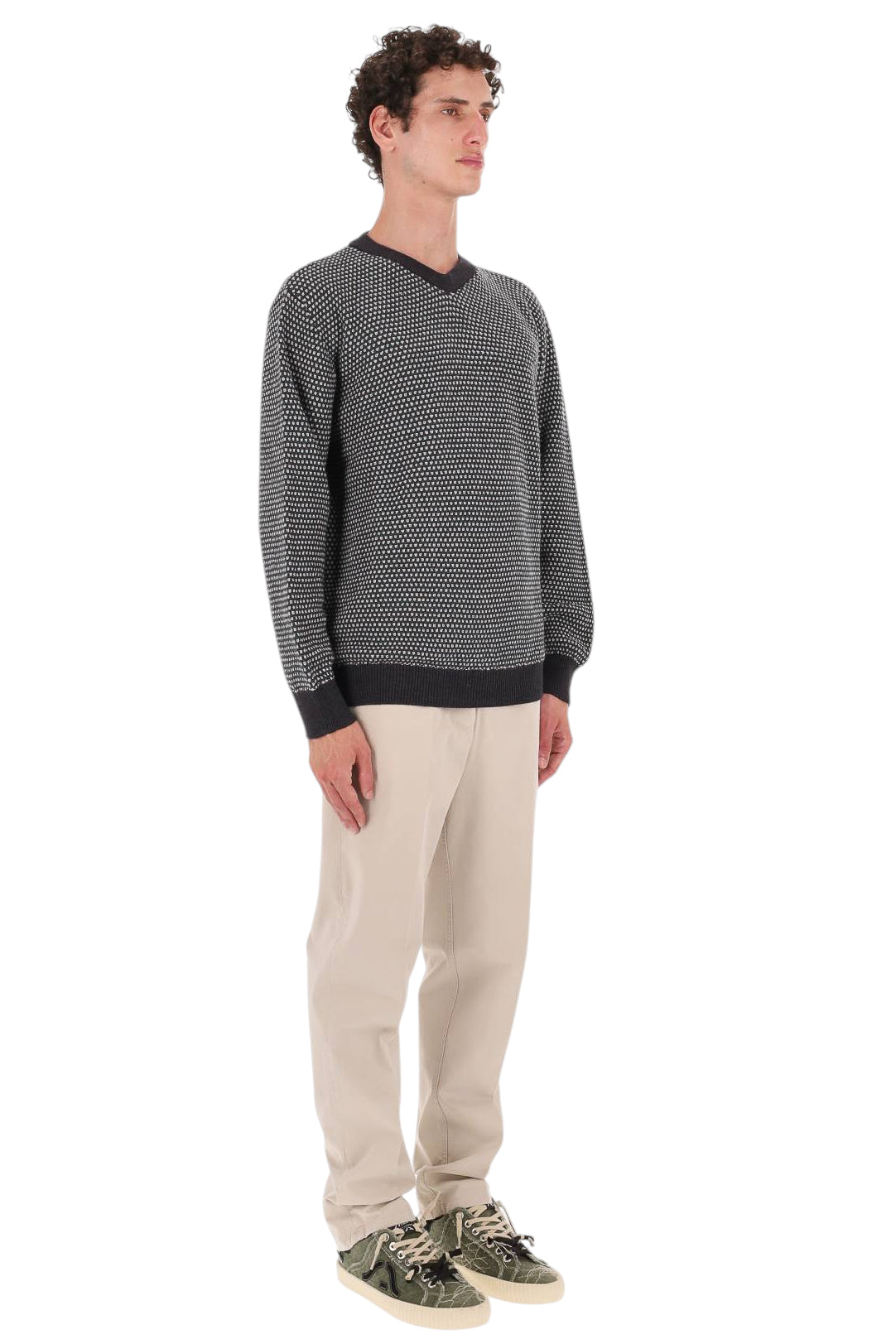 Drumohr Maglia scollo V tramata in lana merino D8M481GR 004 