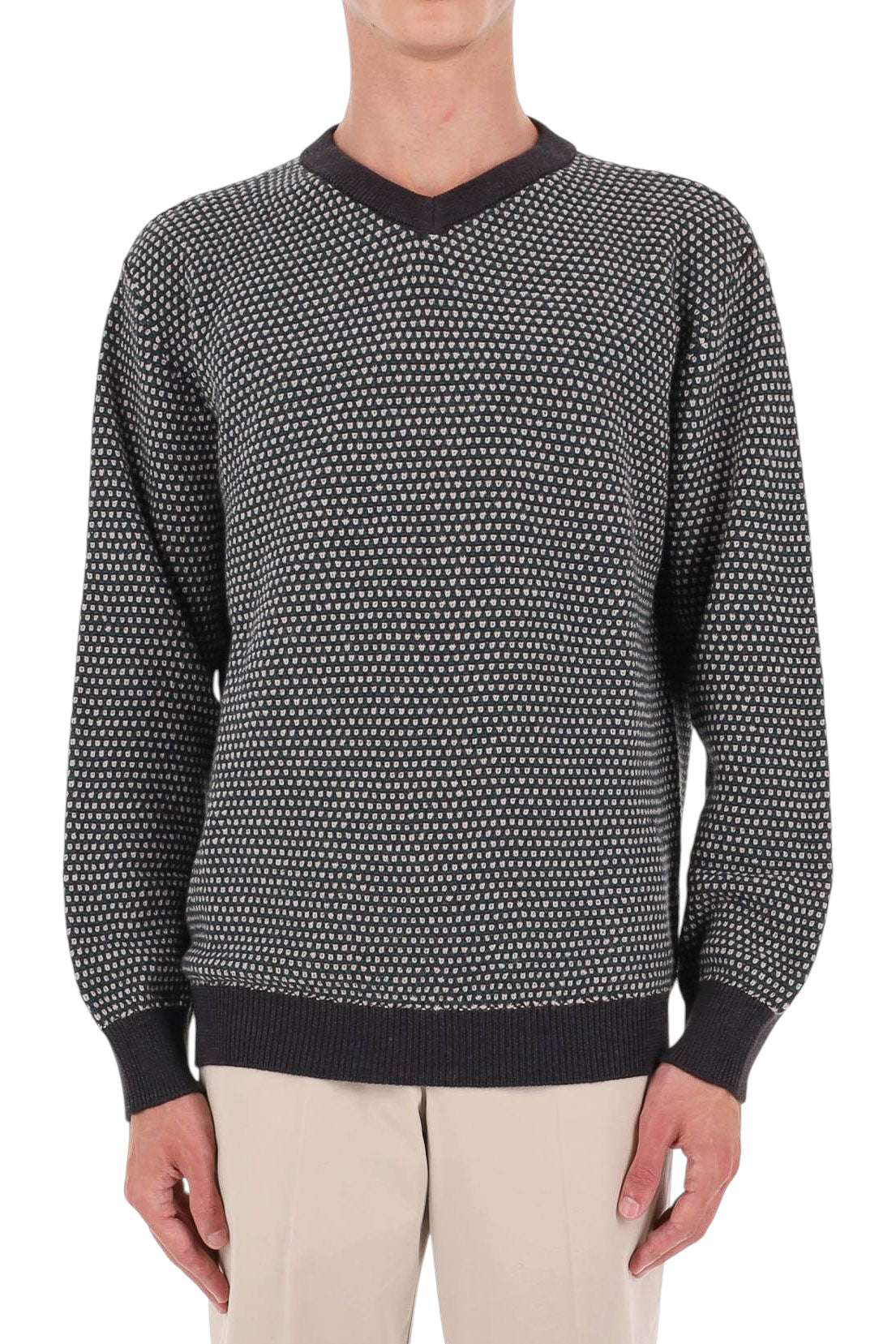 Drumohr Maglia scollo V tramata in lana merino D8M481GR 004 