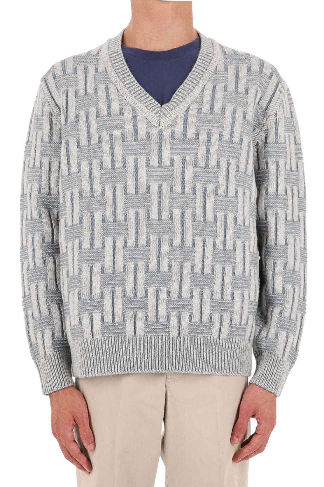 Drumohr Maglia scollo V geometrica in lana di agnello D8W481BI 004 