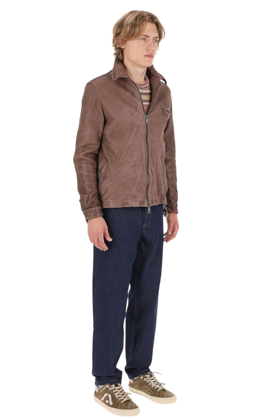 Giorgio Brato Giubbotto bomber artigianale in pelle delavé GU27F28091V BARK 