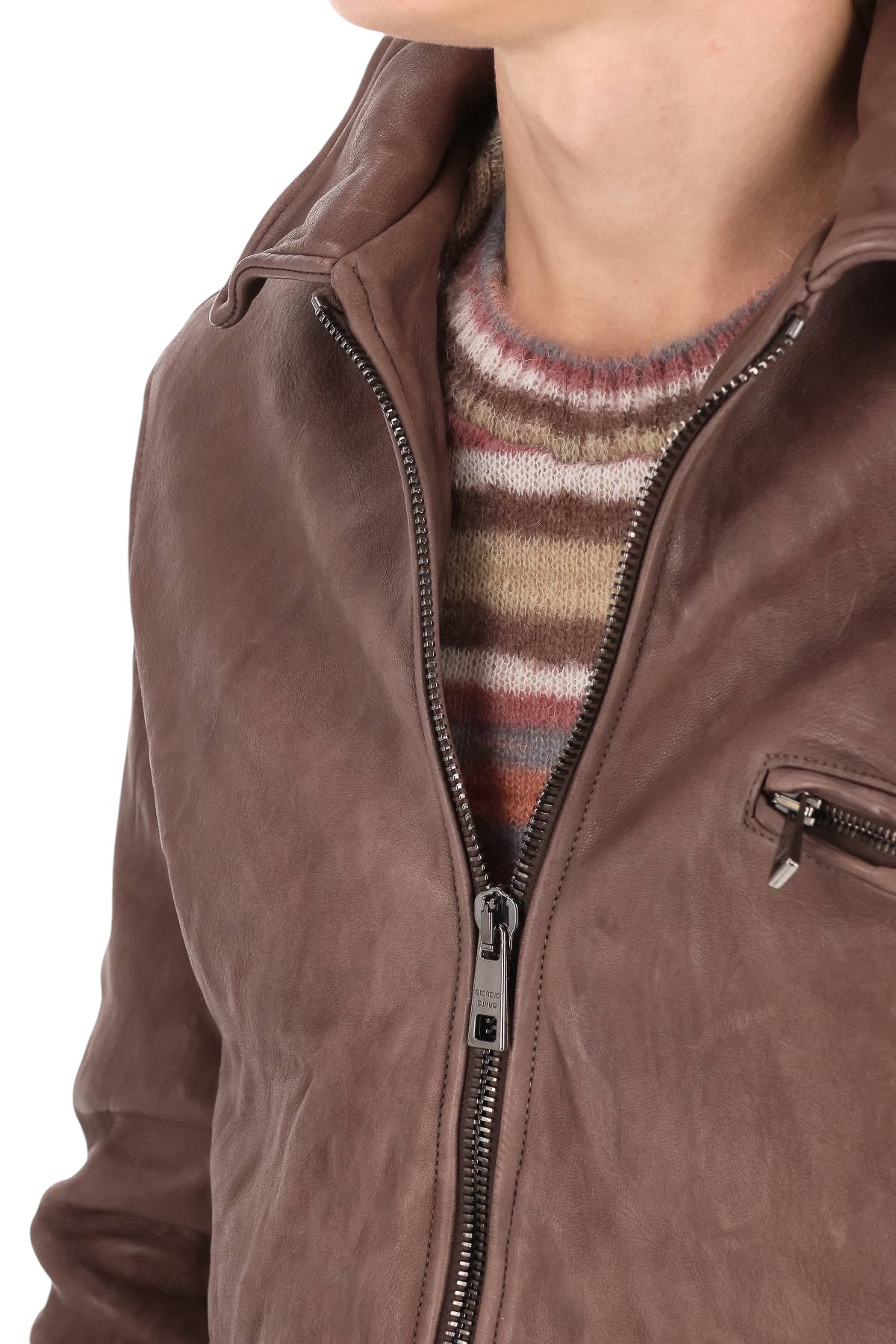 Giorgio Brato Giubbotto bomber artigianale in pelle delavé GU27F28091V BARK 