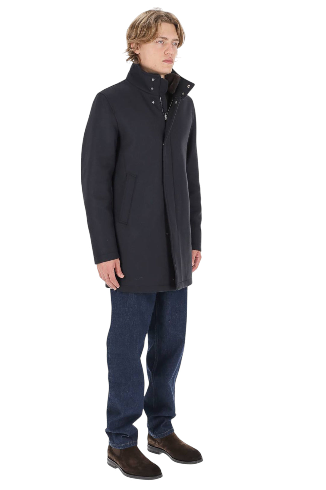 Herno Cappotto in lana con collo in eco-castorino CA000214U 33344 9200 