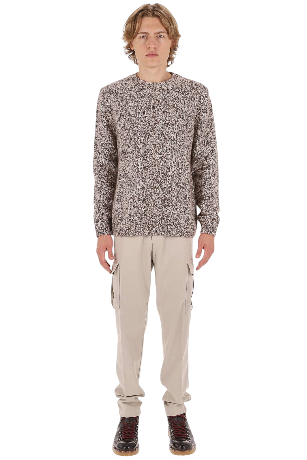 Herno Maglia girocollo mouliné in cashmere con treccia centrale MG000211U 70369 8800 