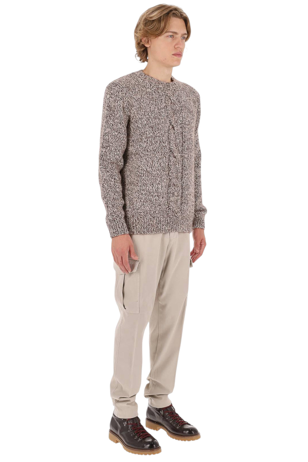 Herno Maglia girocollo mouliné in cashmere con treccia centrale MG000211U 70369 8800 