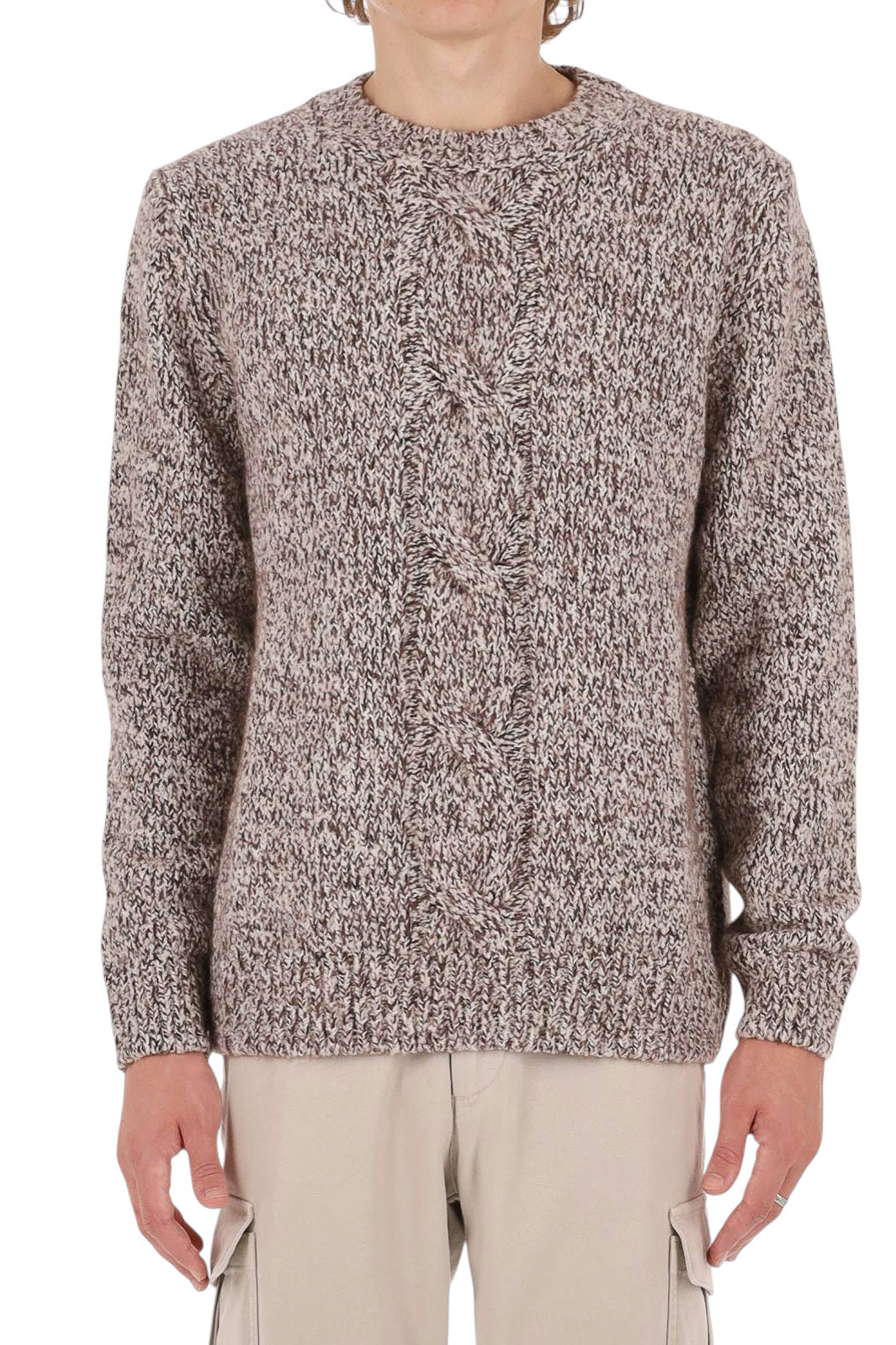 Herno Maglia girocollo mouliné in cashmere con treccia centrale MG000211U 70369 8800 