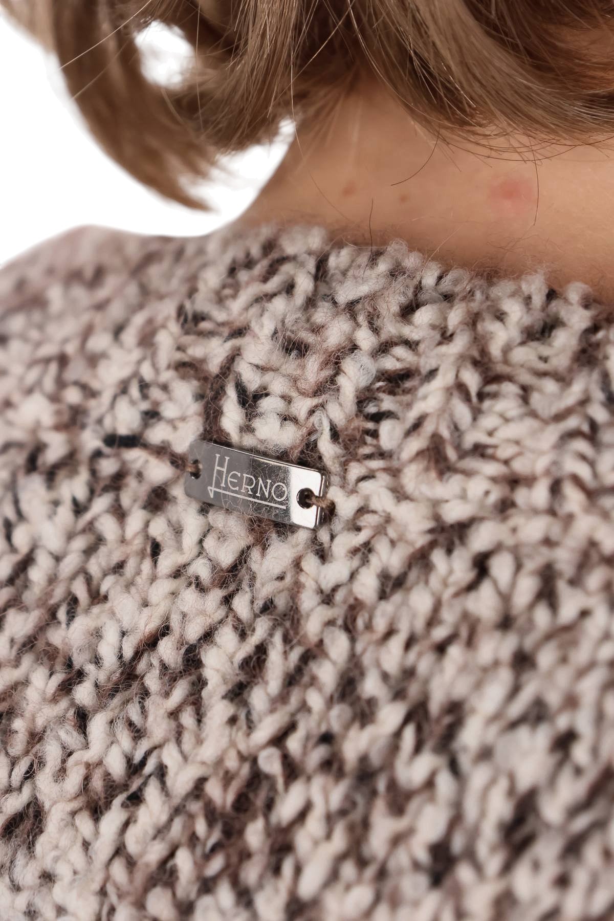 Herno Maglia girocollo mouliné in cashmere con treccia centrale MG000211U 70369 8800 