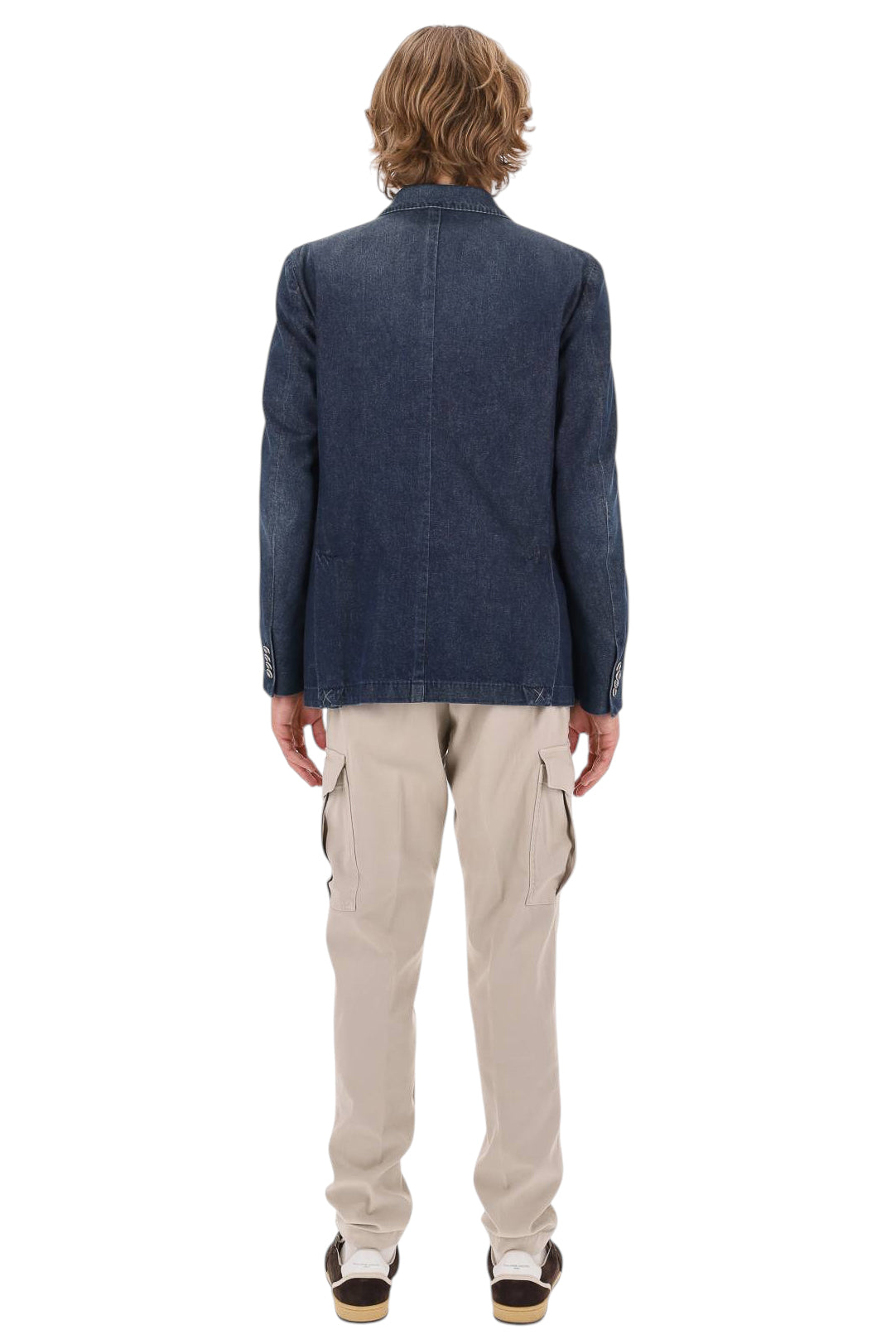 Jacob Cohen Giacca doppiopetto in denim di cotone con profili in pelle I0013 081 T811A 100D 
