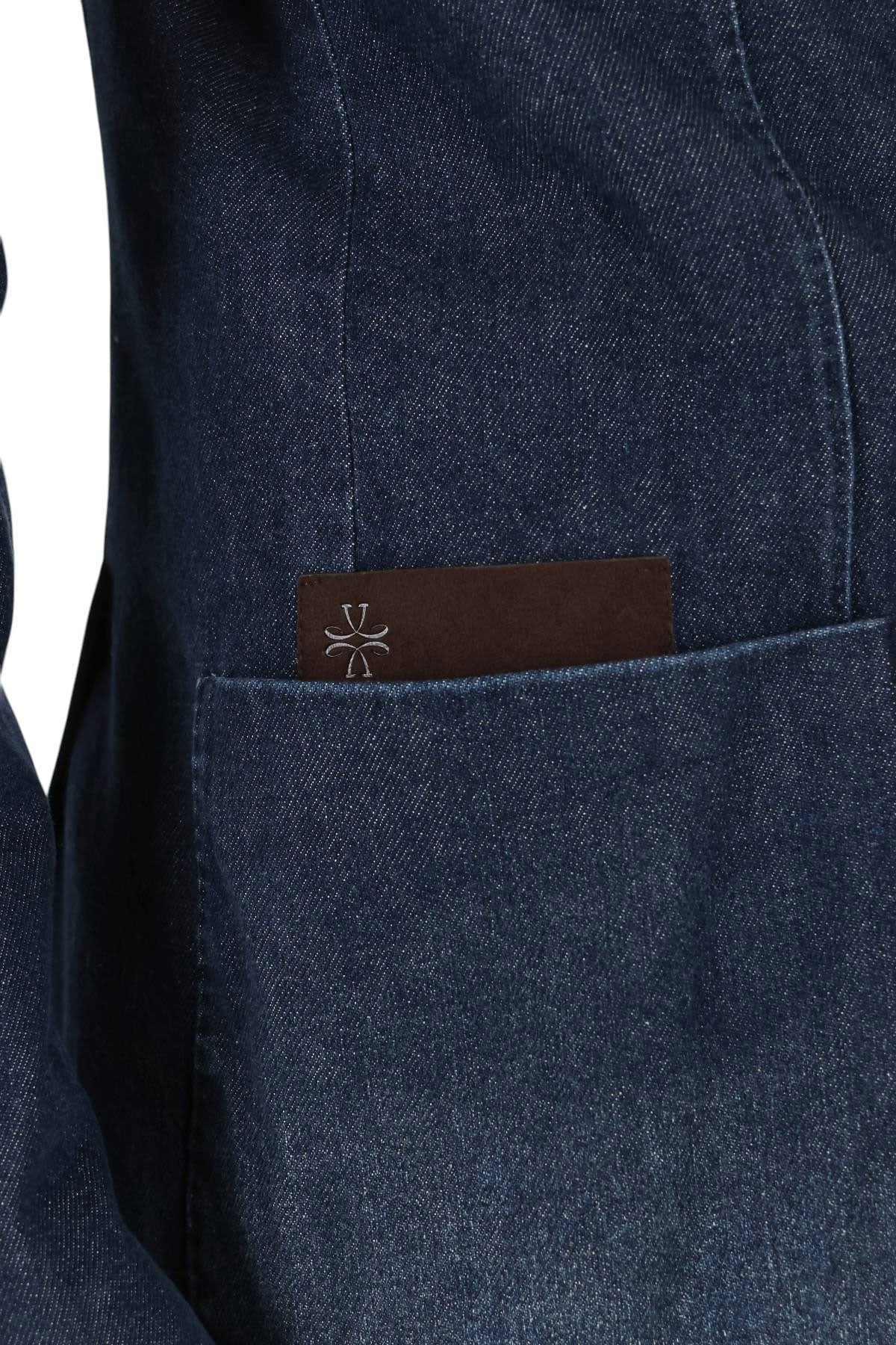 Jacob Cohen Giacca doppiopetto in denim di cotone con profili in pelle I0013 081 T811A 100D 