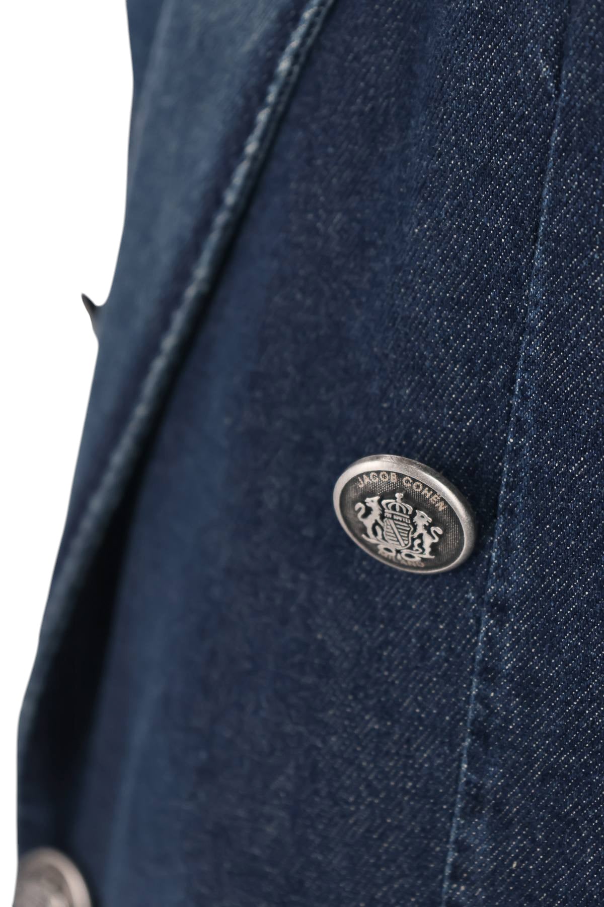 Jacob Cohen Giacca doppiopetto in denim di cotone con profili in pelle I0013 081 T811A 100D 