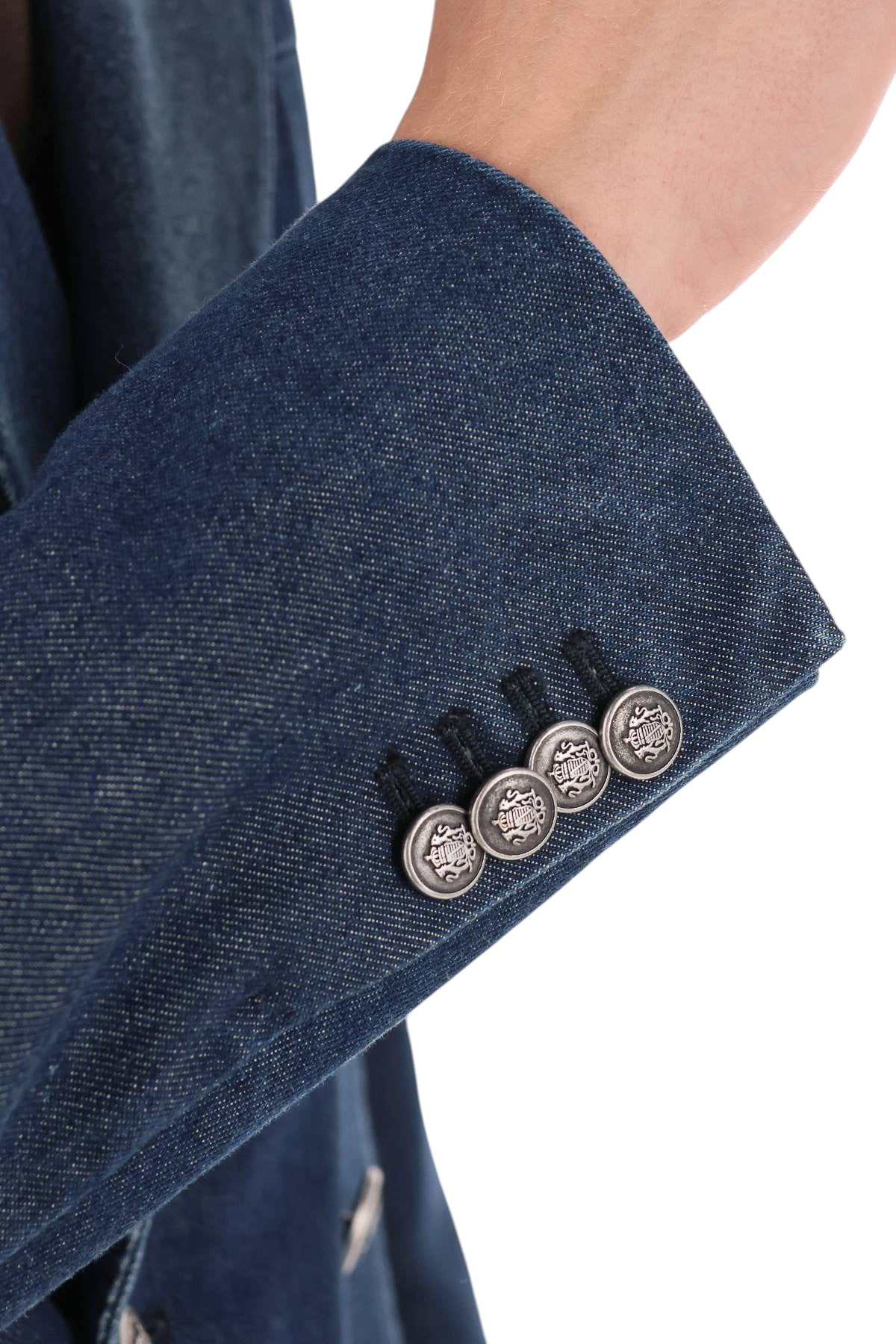 Jacob Cohen Giacca doppiopetto in denim di cotone con profili in pelle I0013 081 T811A 100D 