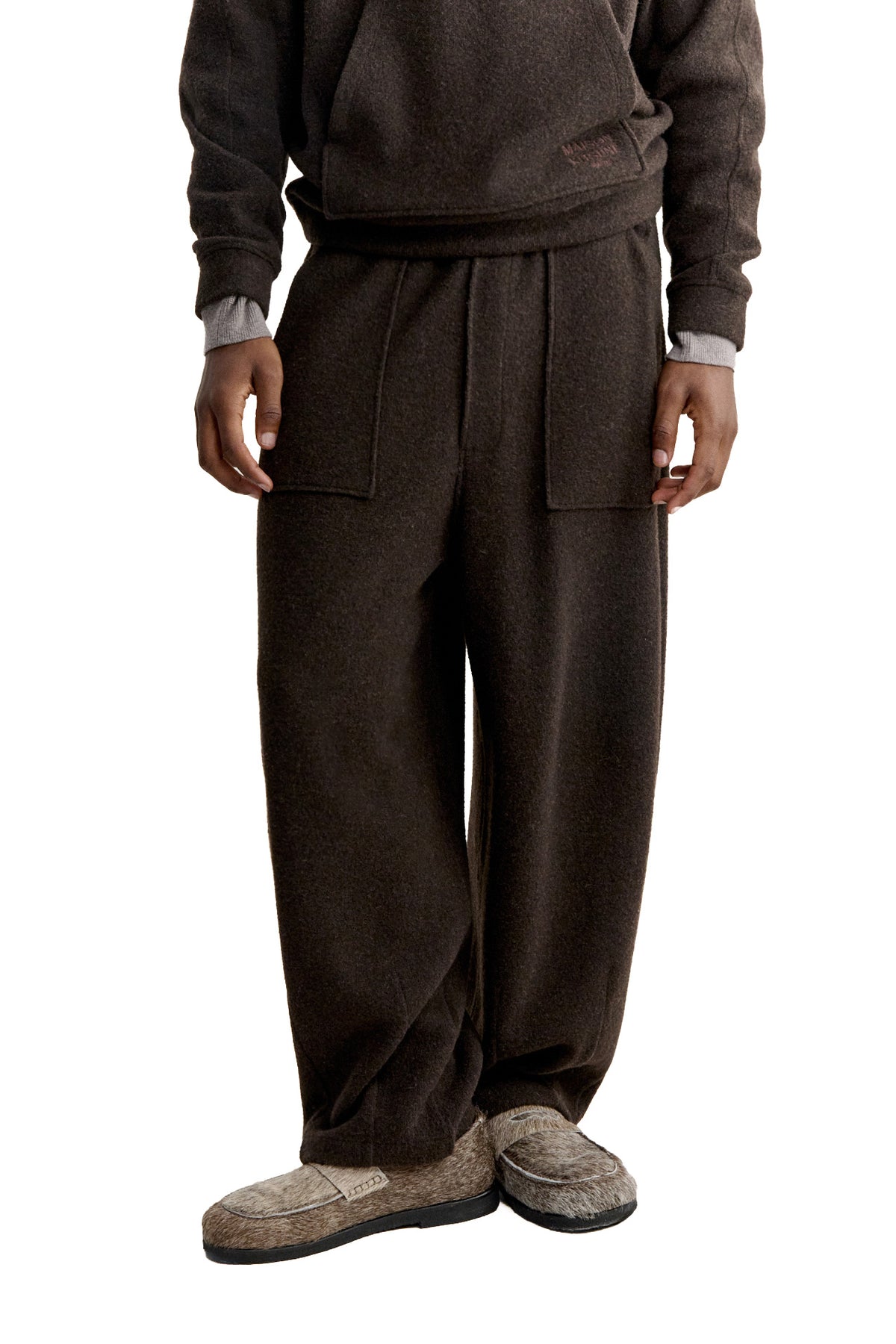 Maison Kitsuné Pantalone in felpa di cotone-lana MRMJG01KMBIS9 DARK WOOD 