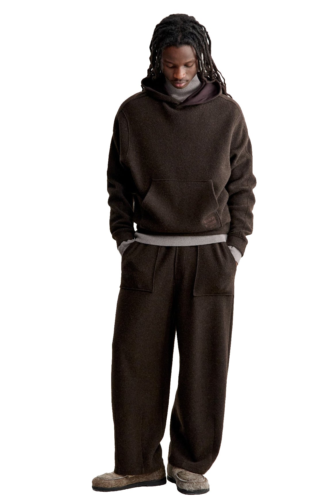 Maison Kitsuné Pantalone in felpa di cotone-lana MRMJG01KMBIS9 DARK WOOD 