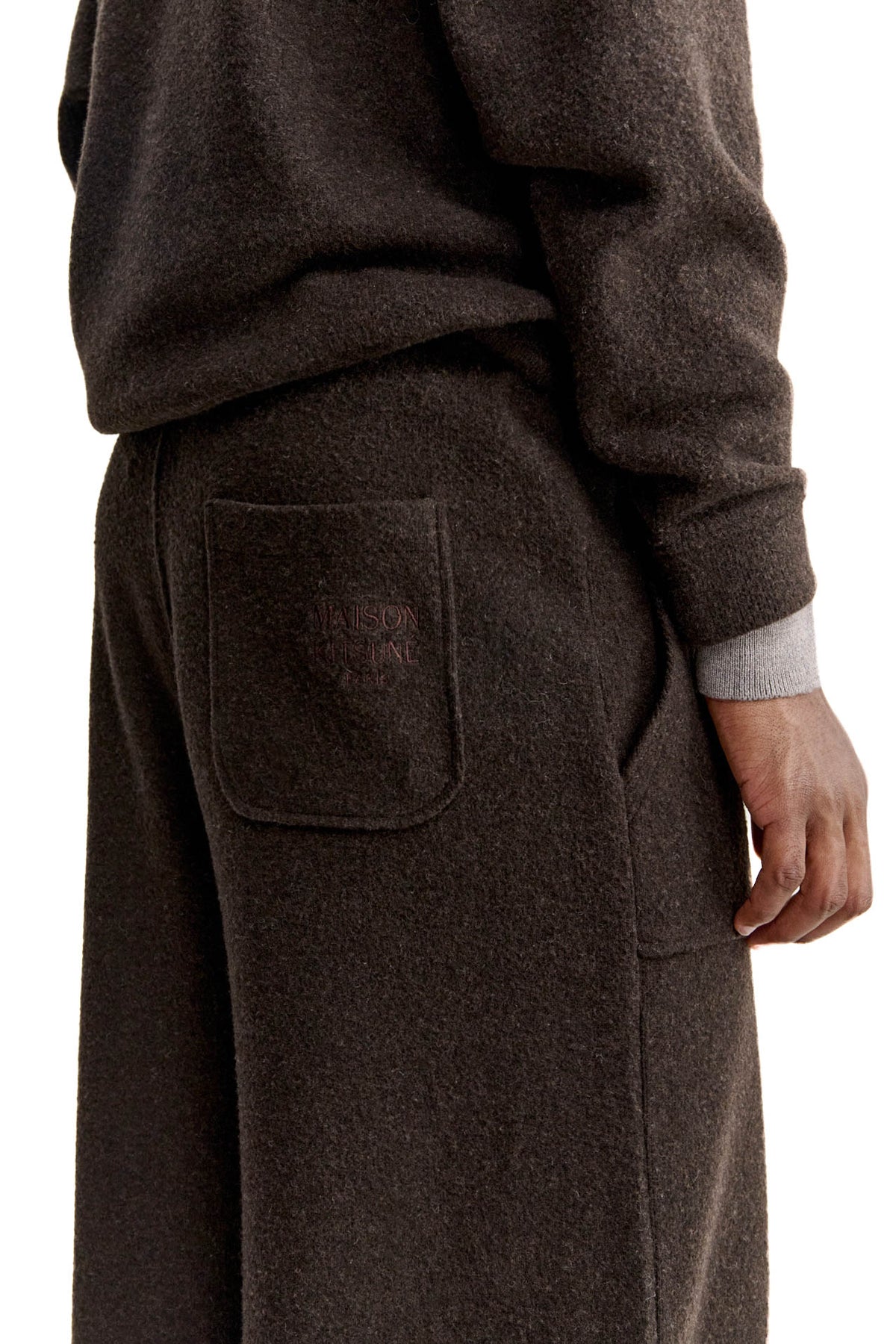 Maison Kitsuné Pantalone in felpa di cotone-lana MRMJG01KMBIS9 DARK WOOD 